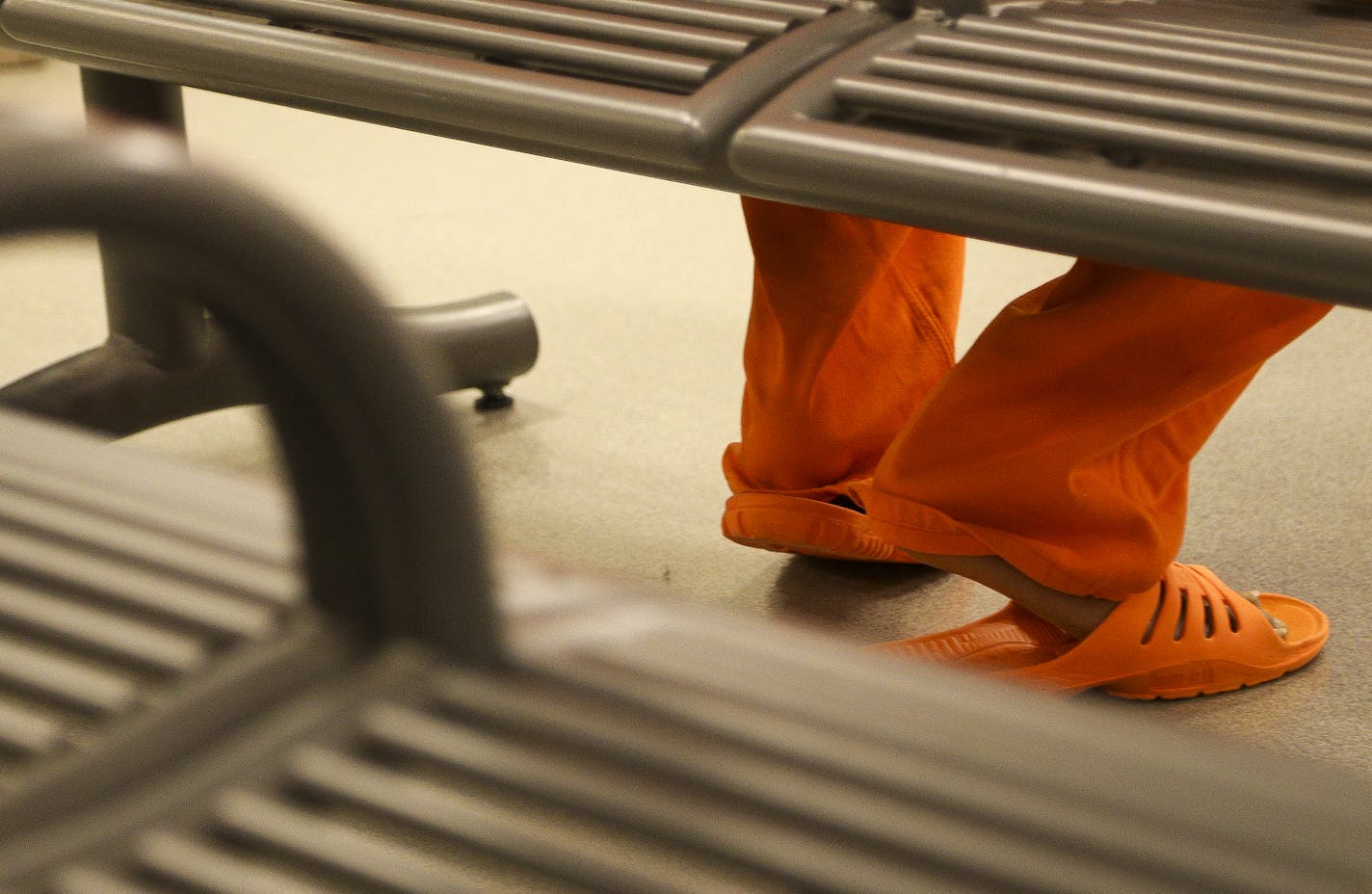 An inmate waits in to be booked and put in the system. ] Timothy Nwachukwu &#xa5; timothy.nwachukwu@startribune.com Members of the National Sheriffs Association Executive Committee will discuss jail mental health reform, followed by a tour of Hennepin County Public Safety Facility on Tuesday, June 28, 2016.