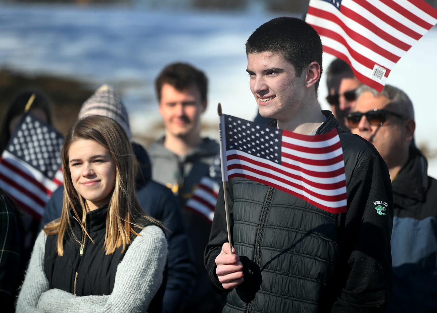 The Edina High School Young Conservatives Club is calling a victory in its federal lawsuit against the district, saying the club has been reinstated as a school-sponsored club with the ability to "exercise free speech without consequence." Nick Spades (president), right, and Elizabeth Ebner (vice president) are pictured at a news conference on Monday, March 12, 2018, at Creek Valley Park in Edina.