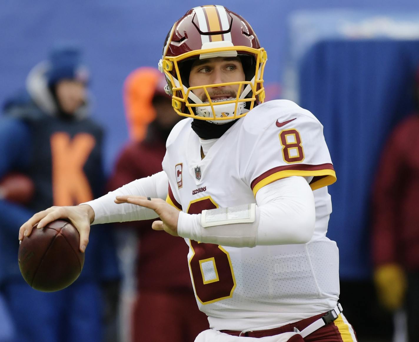 FILE - In this Dec. 31, 2017, file photo, Washington Redskins quarterback Kirk Cousins (8) throws a pass during the first half of an NFL football game against the New York Giants, in East Rutherford, N.J. The NFL's offseason features plenty of intrigue beyond where Kirk Cousins and dozens of other quarterbacks will land. (AP Photo/Bill Kostroun, File)