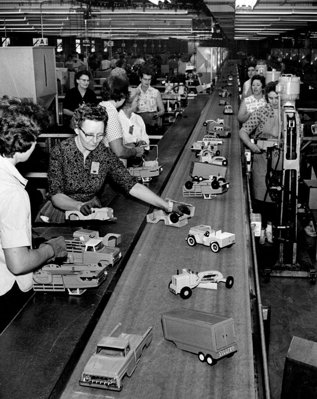 The assembly line at Tonka's Mound plant in 1965.