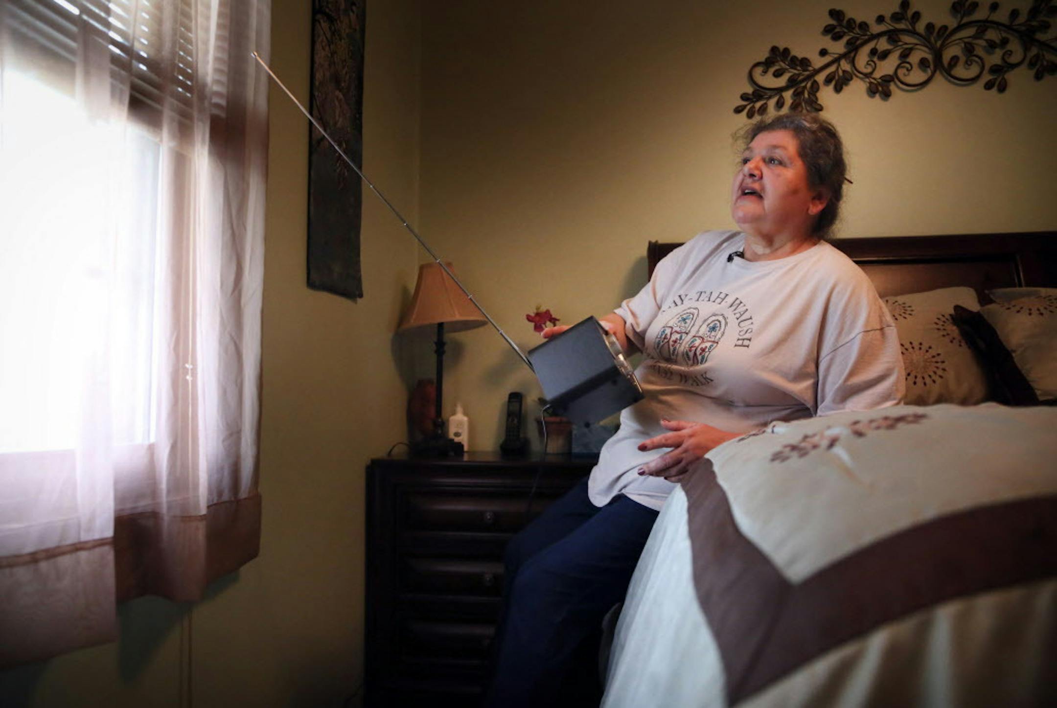 Kathy Goodwin, 62, got this radio from her husband Robert for Christmas 2011, shortly after Niijii 89.3 FM, began broadcasting on the White Earth Reservation. Goodwin said she recalled the day in 2011 when she was driving through White Earth and first heard Niiji, which means friend, broadcasting. "I started yelling I was so happy," Goodwin said. "I couldn't believe we got our own radio station." Goodwin was seen pointing the radio antenna towards the window while trying to get reception Thursda