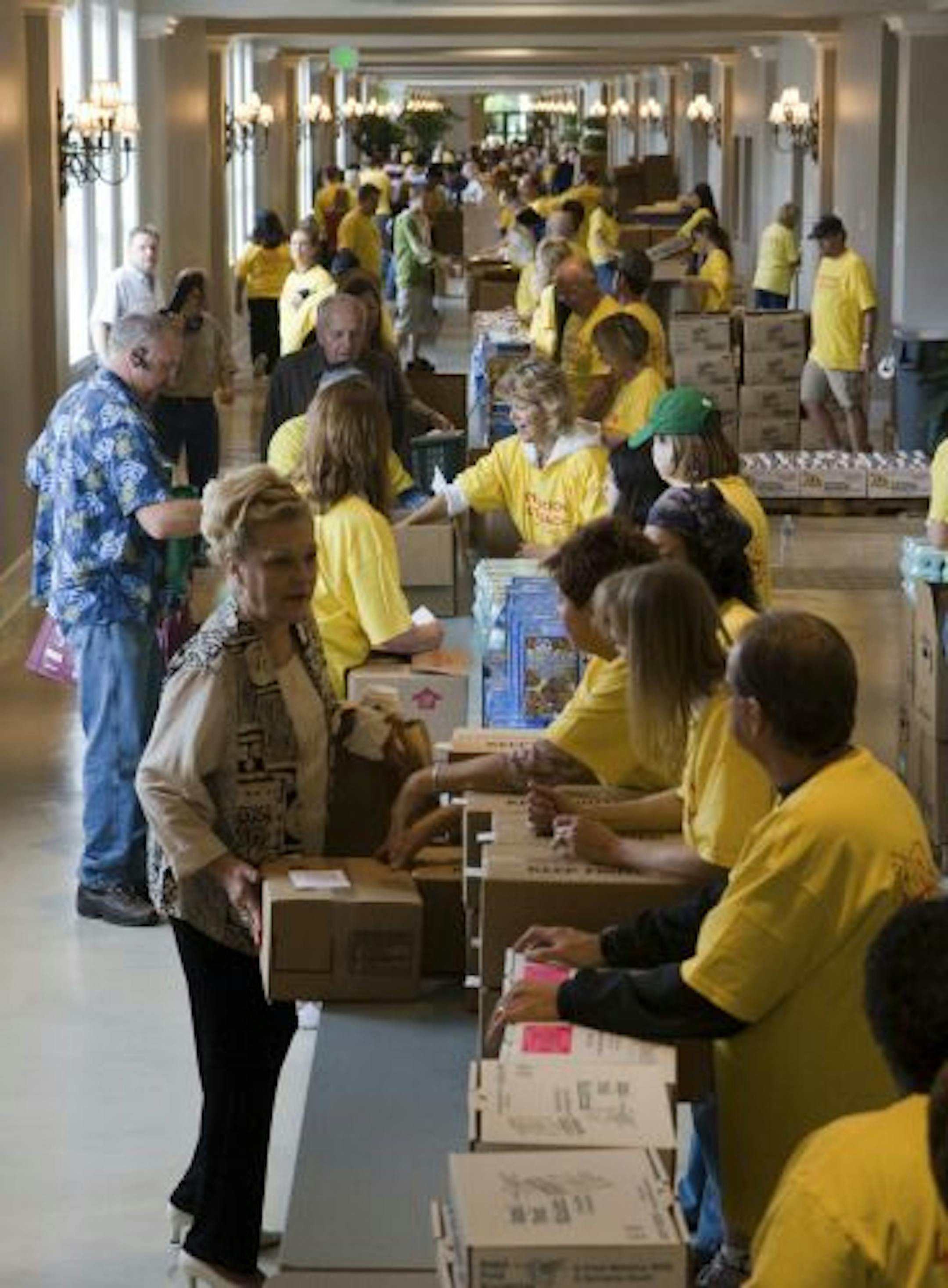 A recent Angel Food Ministries distribution at Living Word Christian Center in Brooklyn Park. People can buy a holiday box for families of service members.