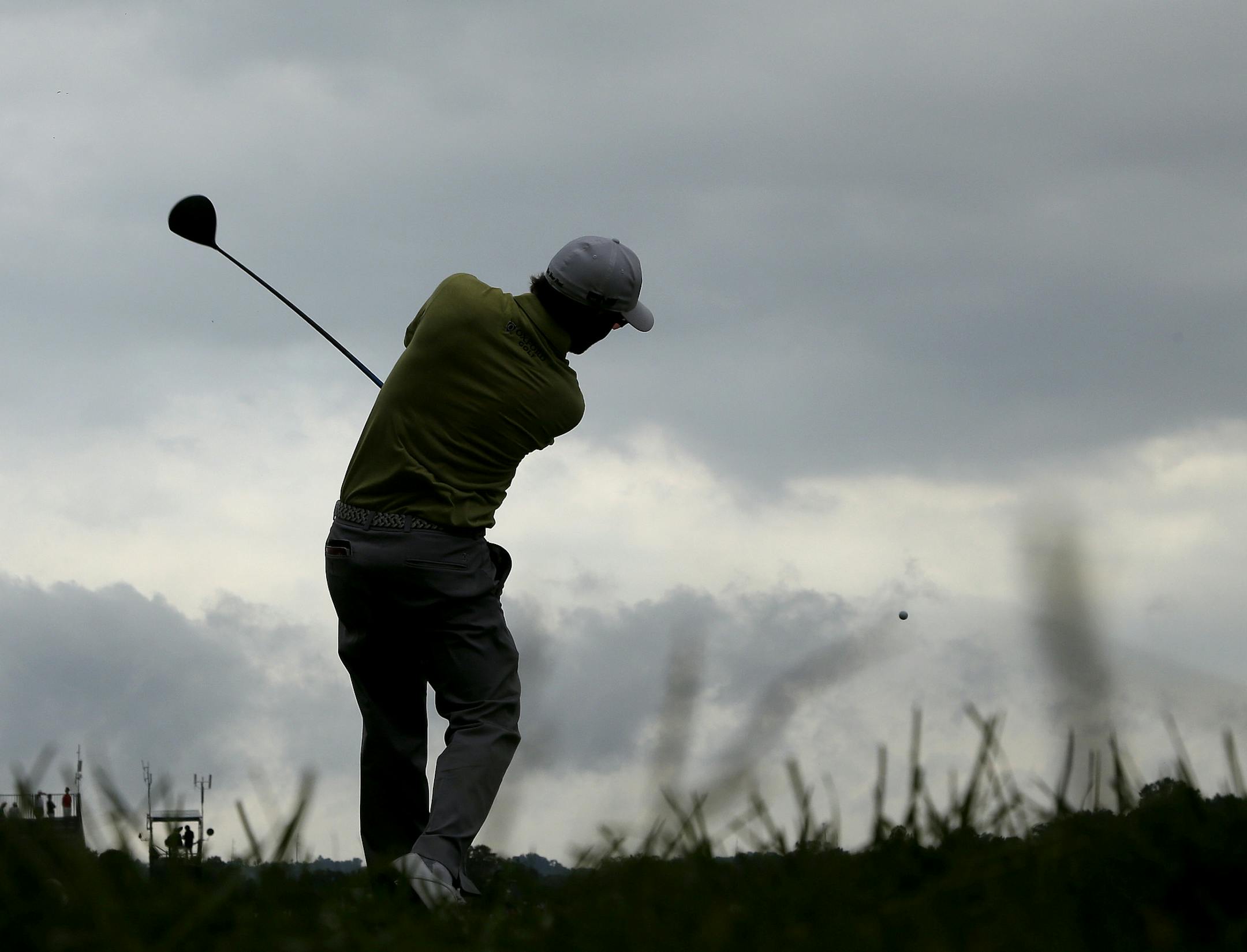 Andrew Landry watches his tee shot on the seventh hole during the first round of the U.S. Open golf championship at Oakmont Country Club on Thursday, June 16, 2016, in Oakmont, Pa. (AP Photo/Charlie Riedel)