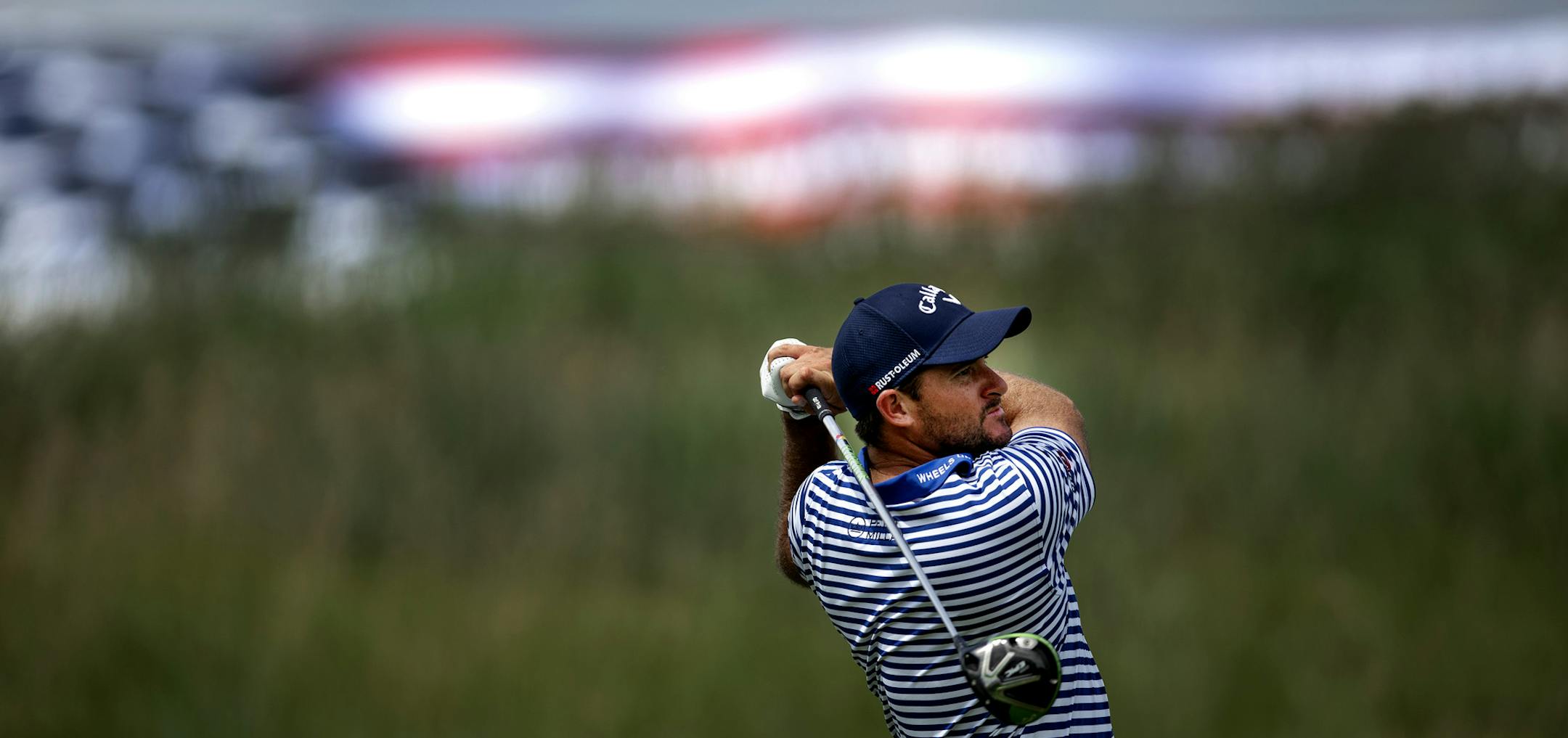 Sam Saunders tees off at 15 during the Pro-Am practice round at TPC Twin Cities Wednesday July,3 2019 in Blaine, MN. ] Jerry Holt • Jerry.holt@startribune.com
