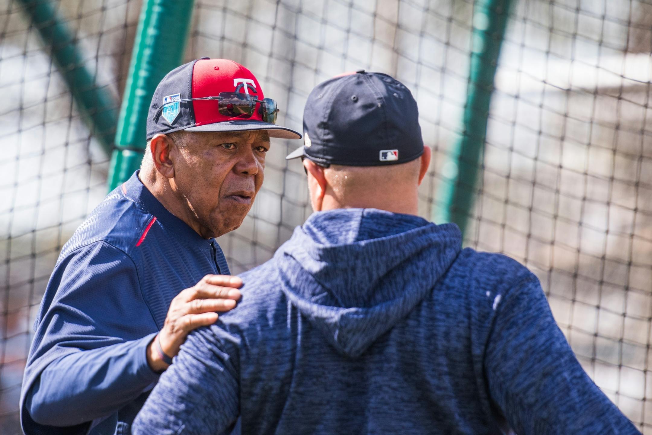 Tony Oliva spoke with Twins coaches and staff on the first day of workouts.