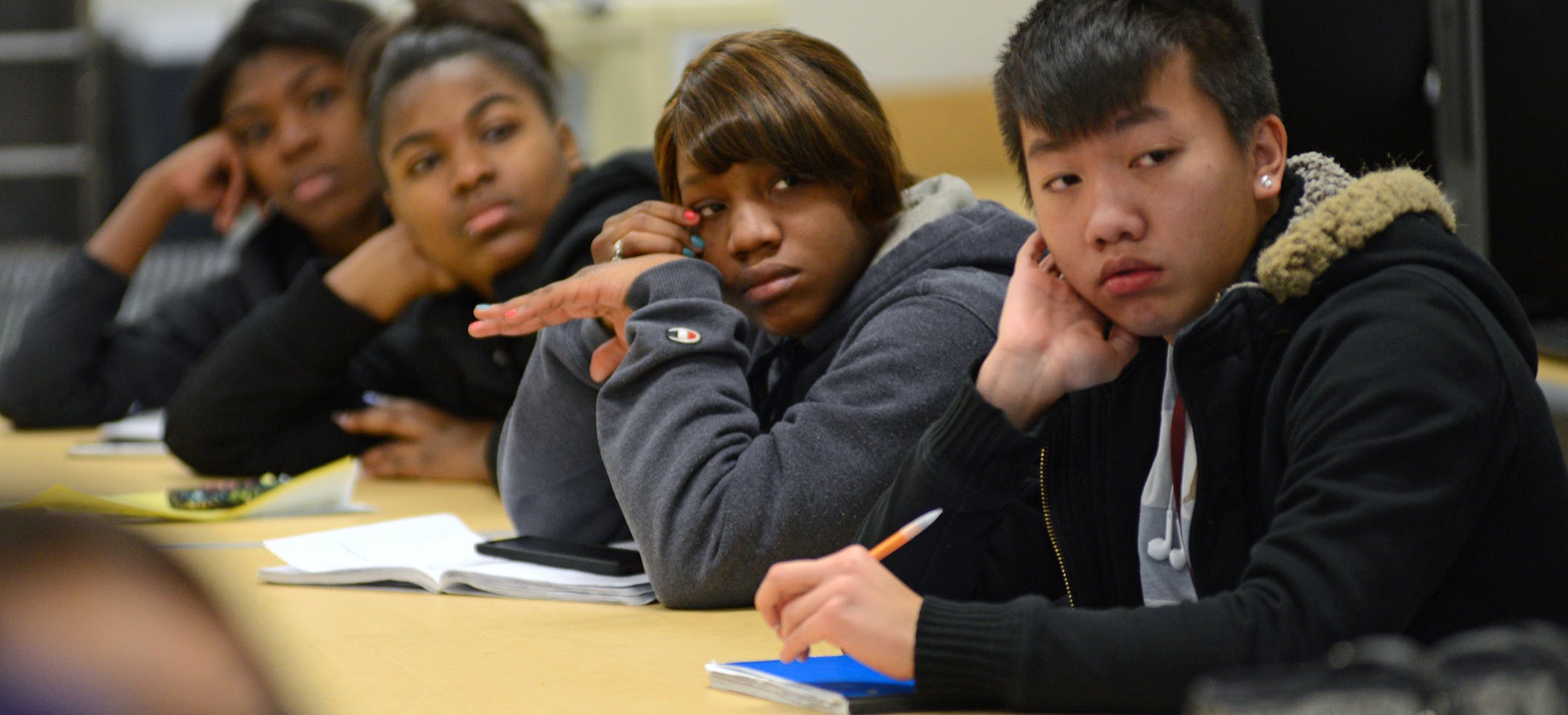 Johnson Aerospace & Engineering High School in St Paul has opened up a number of new labs in engineering and Aerospace labs. Students in a Aerospace Engineering Lab worked on a design question while designing a unmanned flight vehicle on Wednesday, January 22 2014. ] Richard.Sennott@startribune.com Richard Sennott/Star Tribune St Paul, Minn. Wednesday1/22/2014) ** (cq)