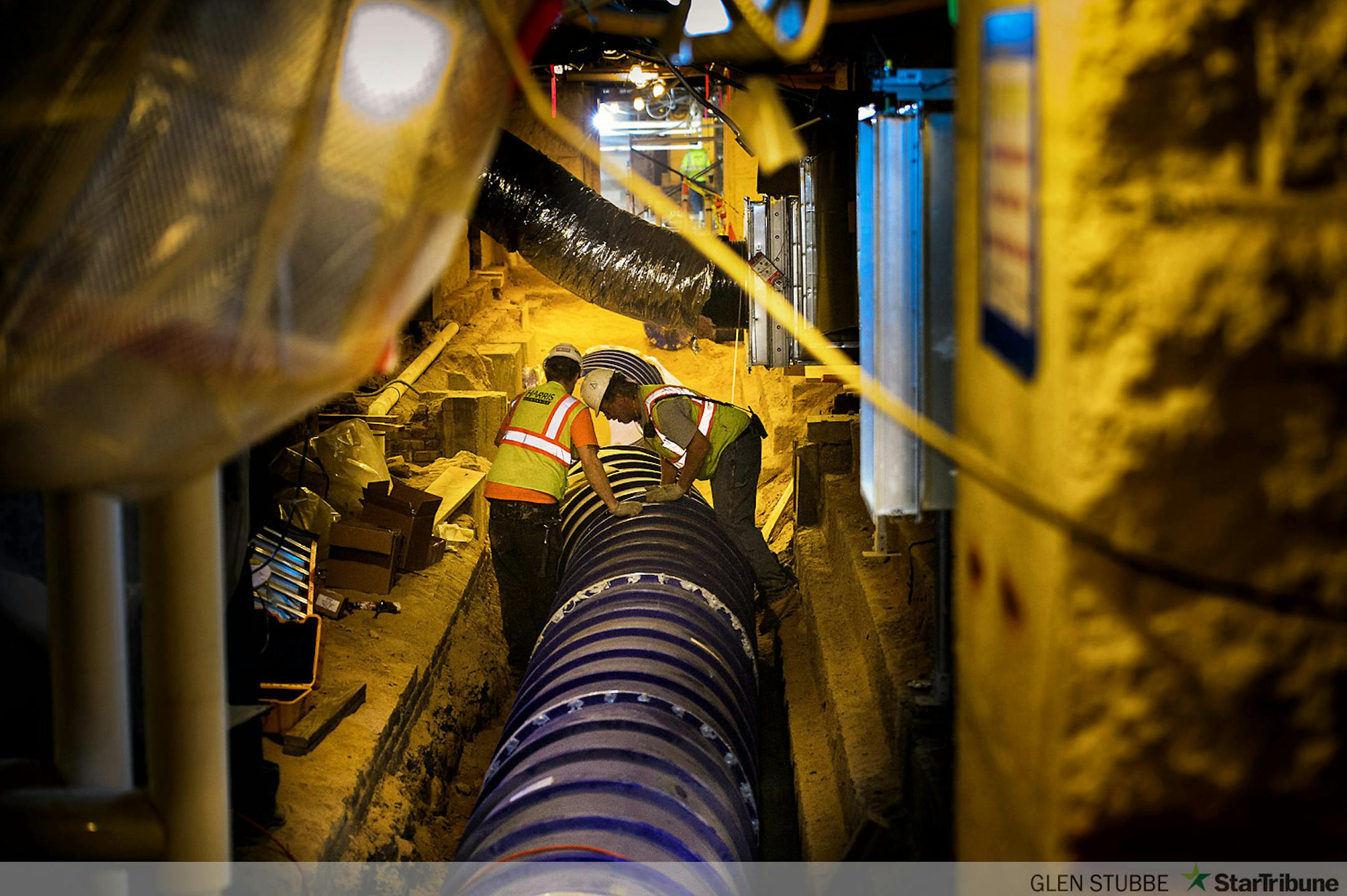New heating and air conditioning pipes are to be buried in the basement.        ]   GLEN STUBBE * gstubbe@startribune.com   Tuesday, December 2, 2014 With just over one month before the start of the 2015 legislative session, Legislators, protesters, lobbyists and school children will find a vastly different State Capitol with no access to the Rotunda and very limited access to the rest of the building.