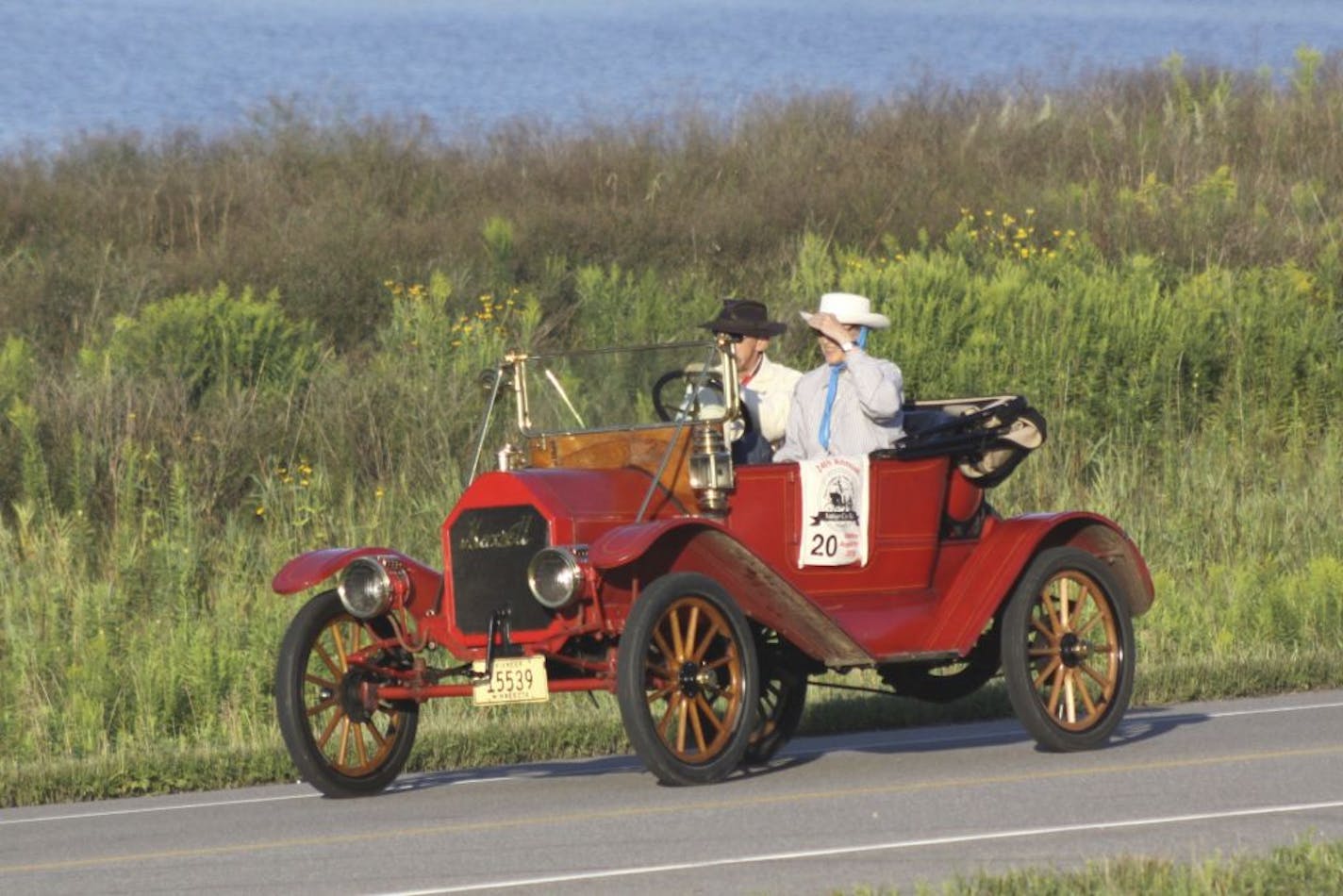 John Elliott has completed all 25 New London-to-New Brighton runs, primarily in his cherry red 1912 Maxwell.