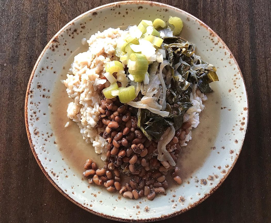 Rice and beans with pickled celery at Nighthawks Diner & Bar.