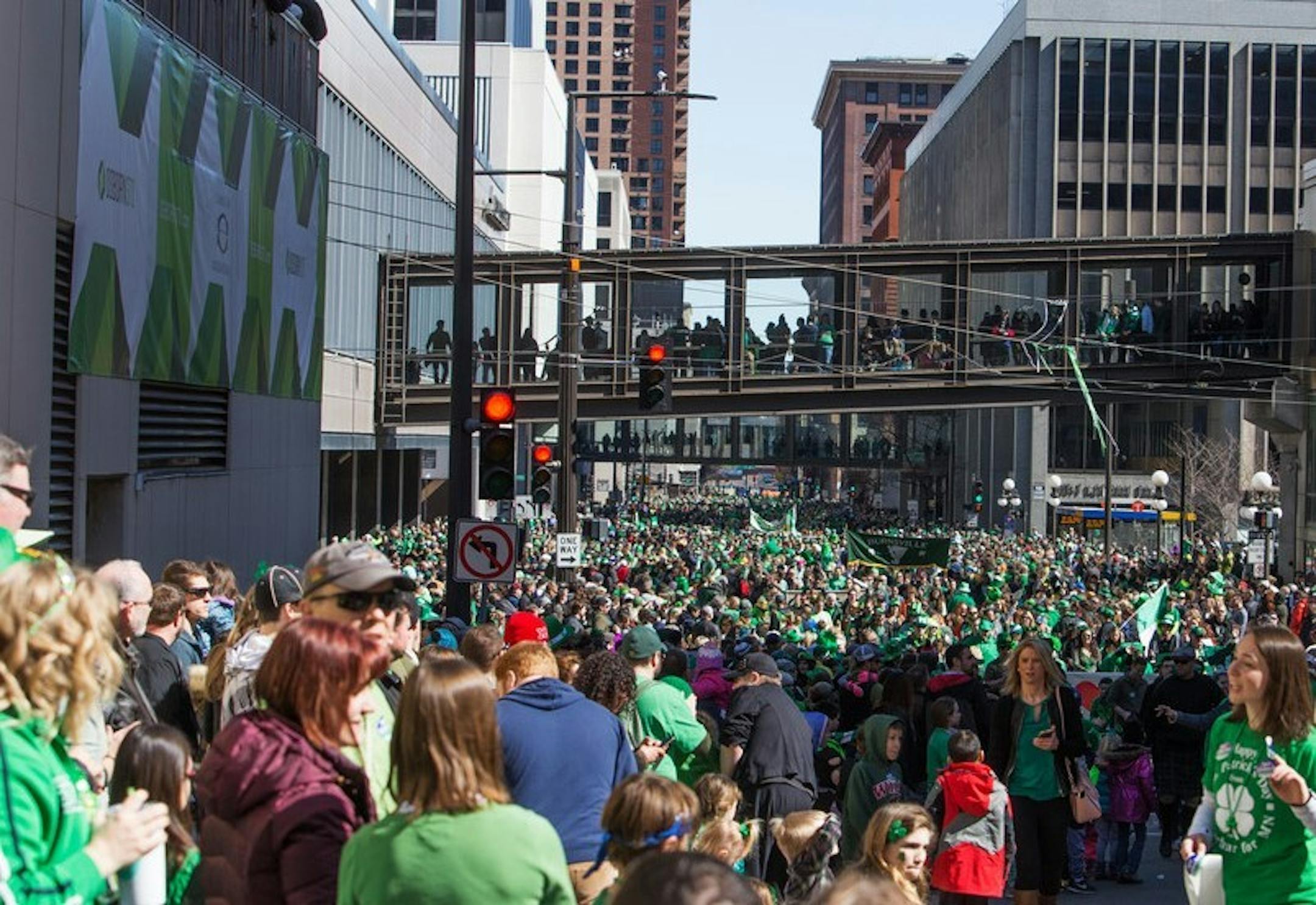 The annual St. Patrick's Day parade marches down East 5th Street on Saturday, March 17, 2018 in Saint Paul.