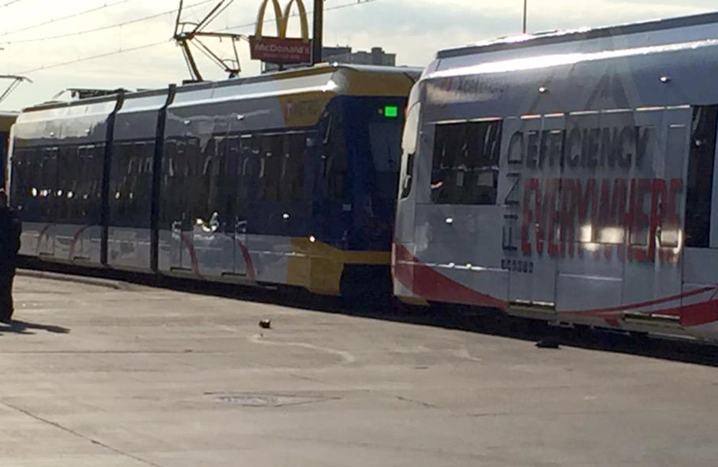 Shoes remain near the tracks after a Green Line train collided with a pedestrian near the intersection of Snelling and University avenues in St. Paul on Thursday, April 30, 2015.