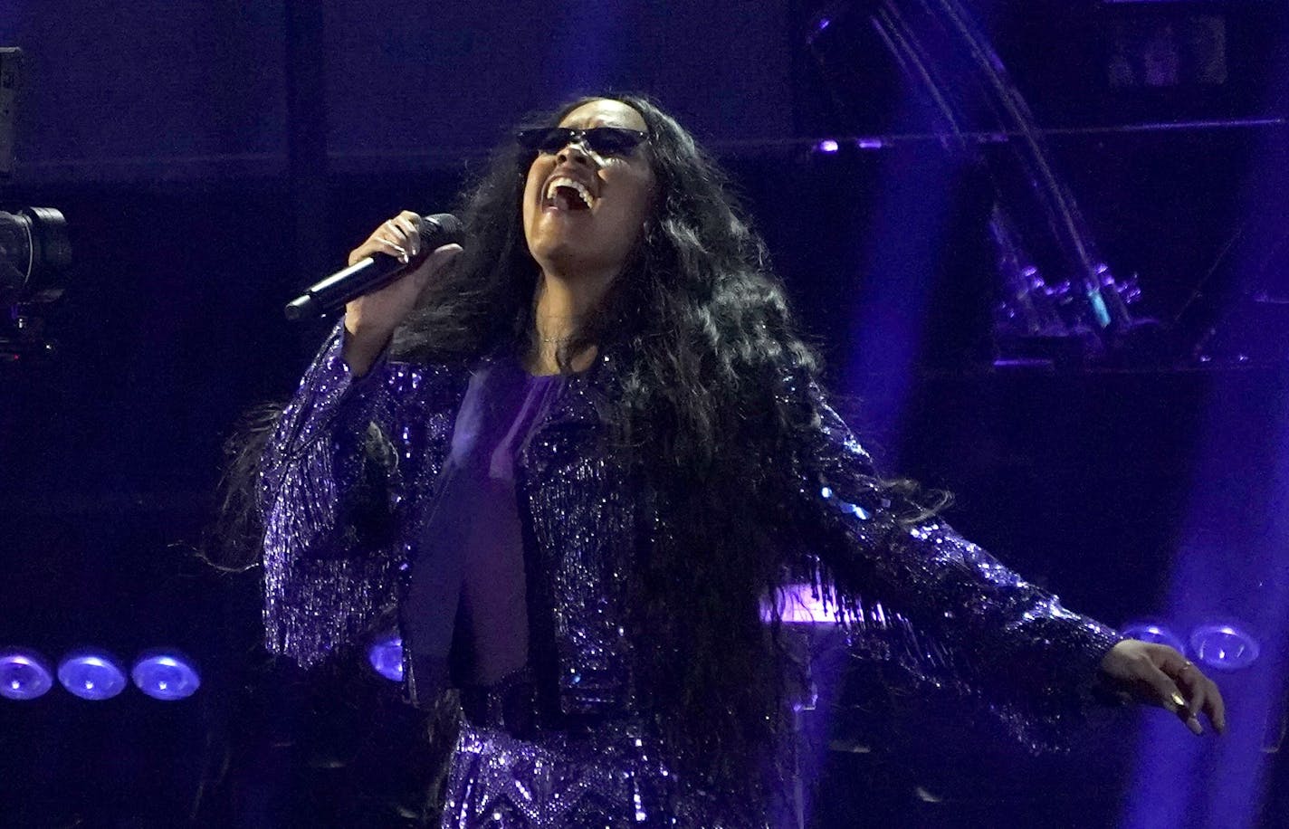 H.E.R. performed at the Grammy Awards April 3. (AP Photo/Chris Pizzello)