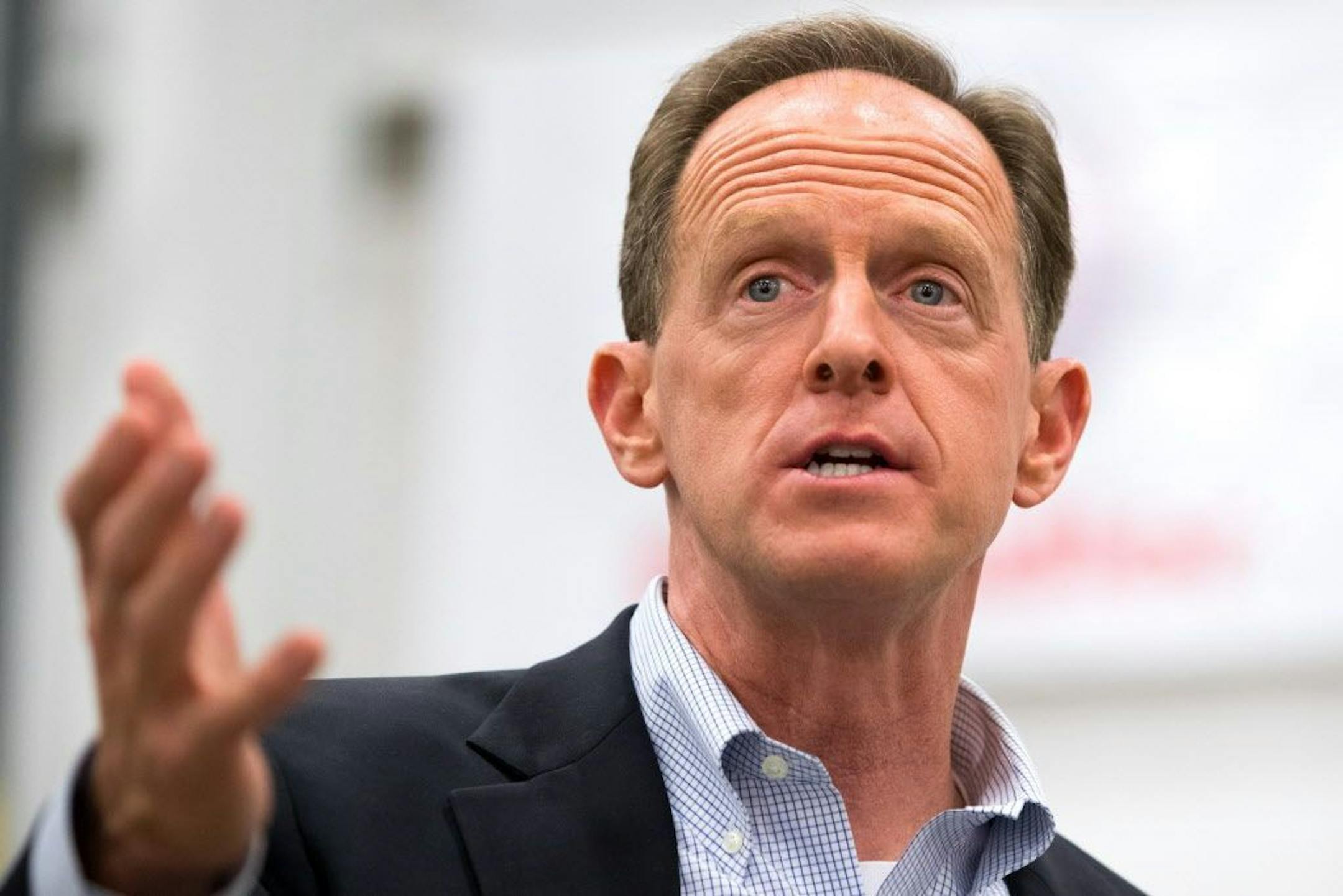 U.S. Sen. Pat Toomey, R-Pa. delivers remarks during a campaign stop at Pulverman Metal Fabrication company in Dallas, Pa. on Wednesday, Nov. 2, 2016.