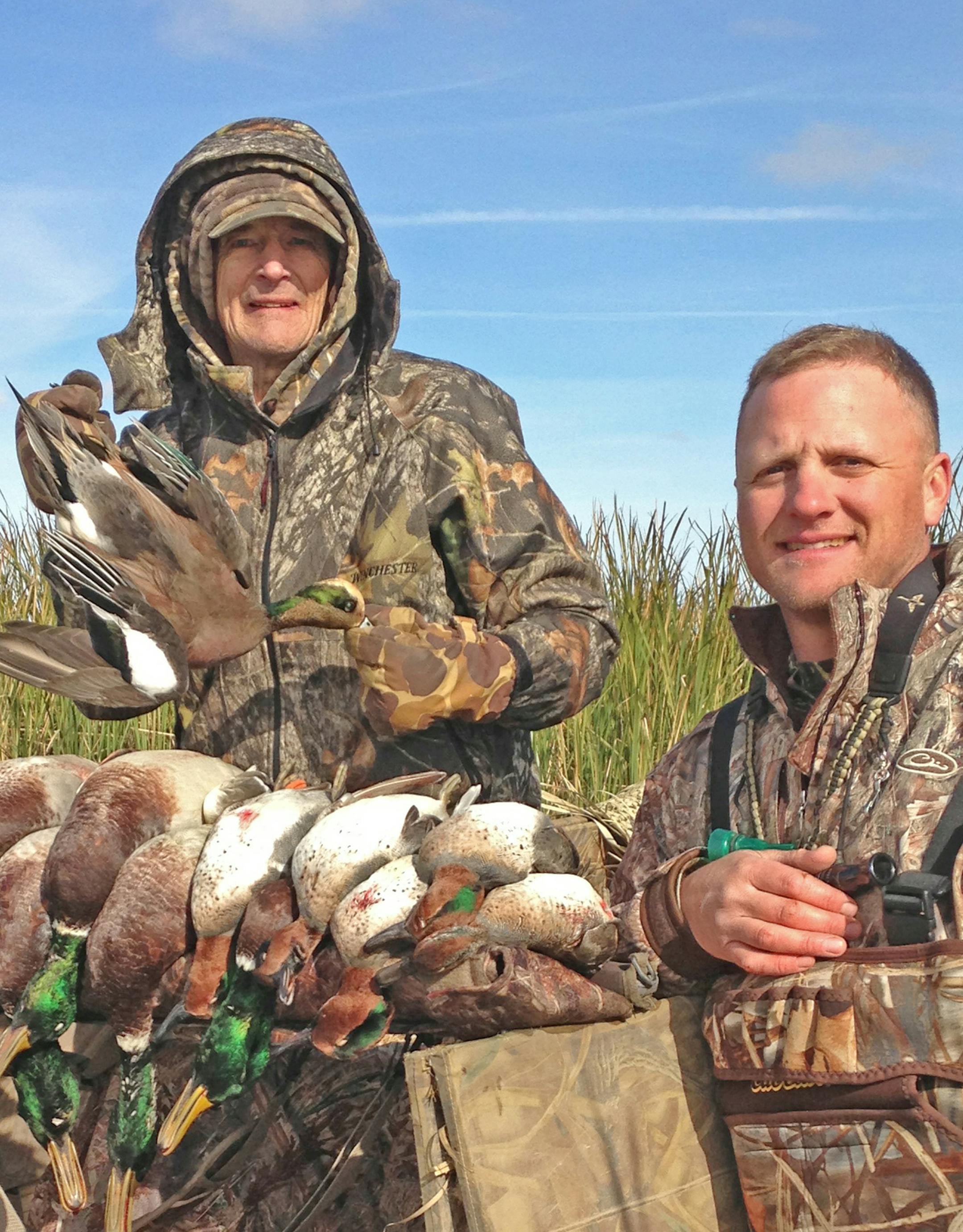 The late Don Soderlund, left, who lived on Pelican Lake near Albertville, Minn., hunted ducks in South Dakota in 2013 with his son, Don Soderlund III.