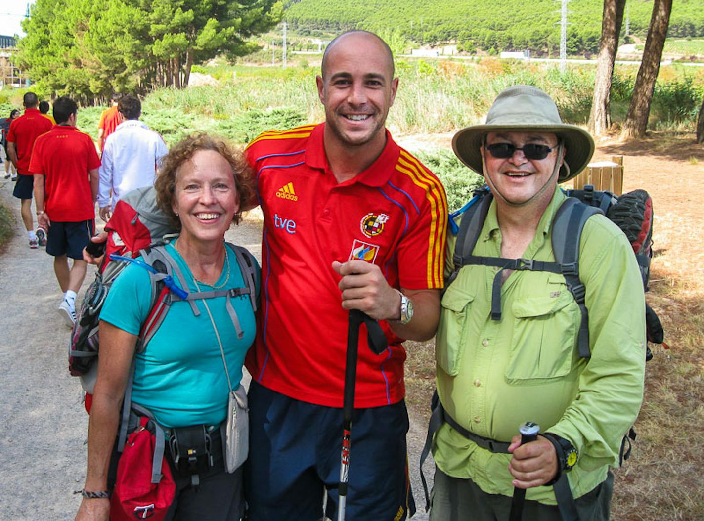 Writer Tom Bartel, at right, was excited to meet Pepe Reina, a goalkeeper with the Spanish national team. Bartel and his wife, Kristin Henning, at left, met the footballer while walking the Camino de Santiago in Spain a few years ago.