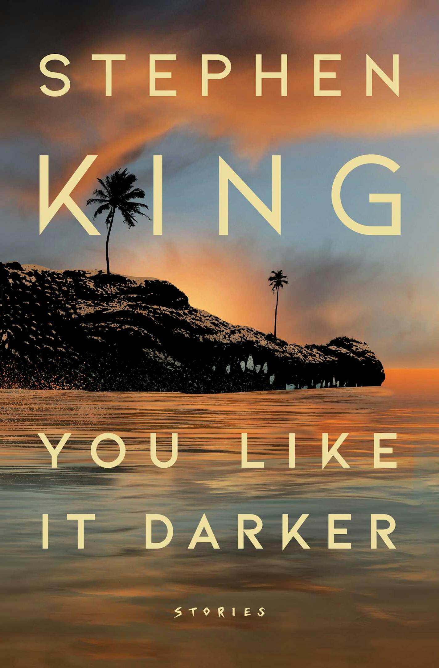 cover of You Like It Darker features a rocky shore, with palm trees