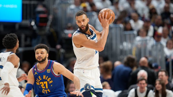 Minnesota Timberwolves center Rudy Gobert (27) in the second half of Game 1 of an NBA basketball first-round playoff series Sunday, April 16 2023, in 