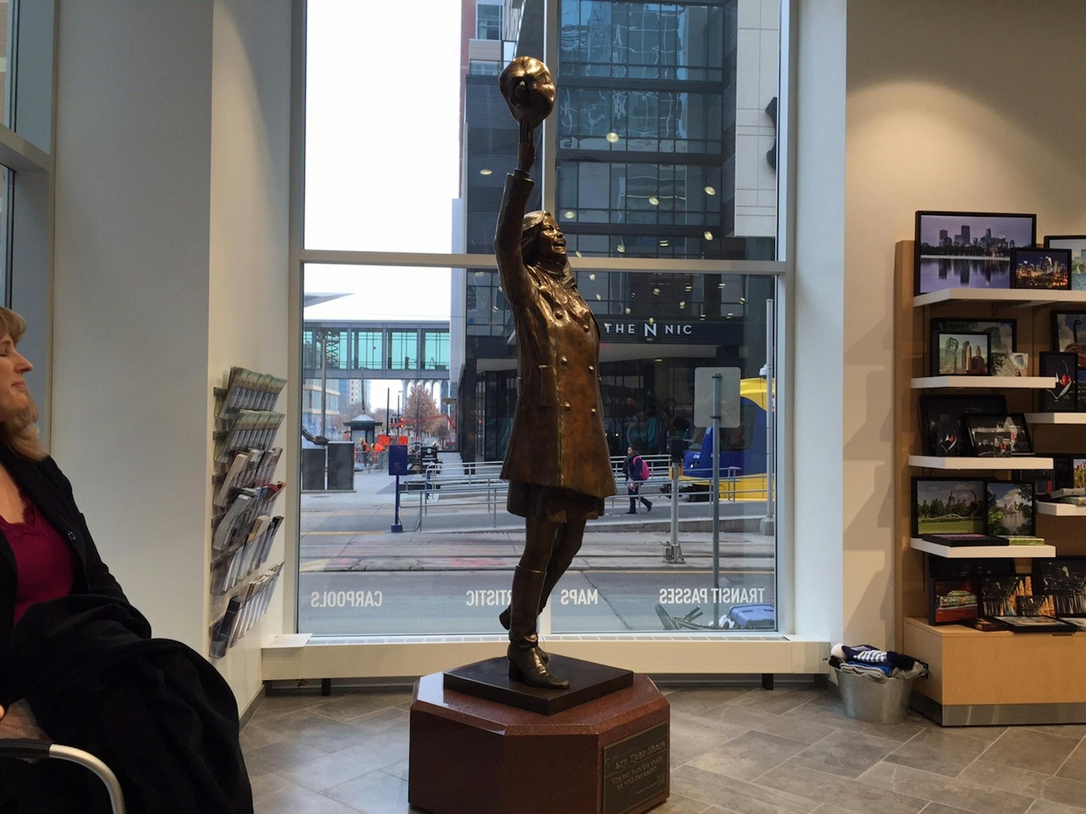 The Mary Tyler Moore statue is repositioned in the city's visitors' center.