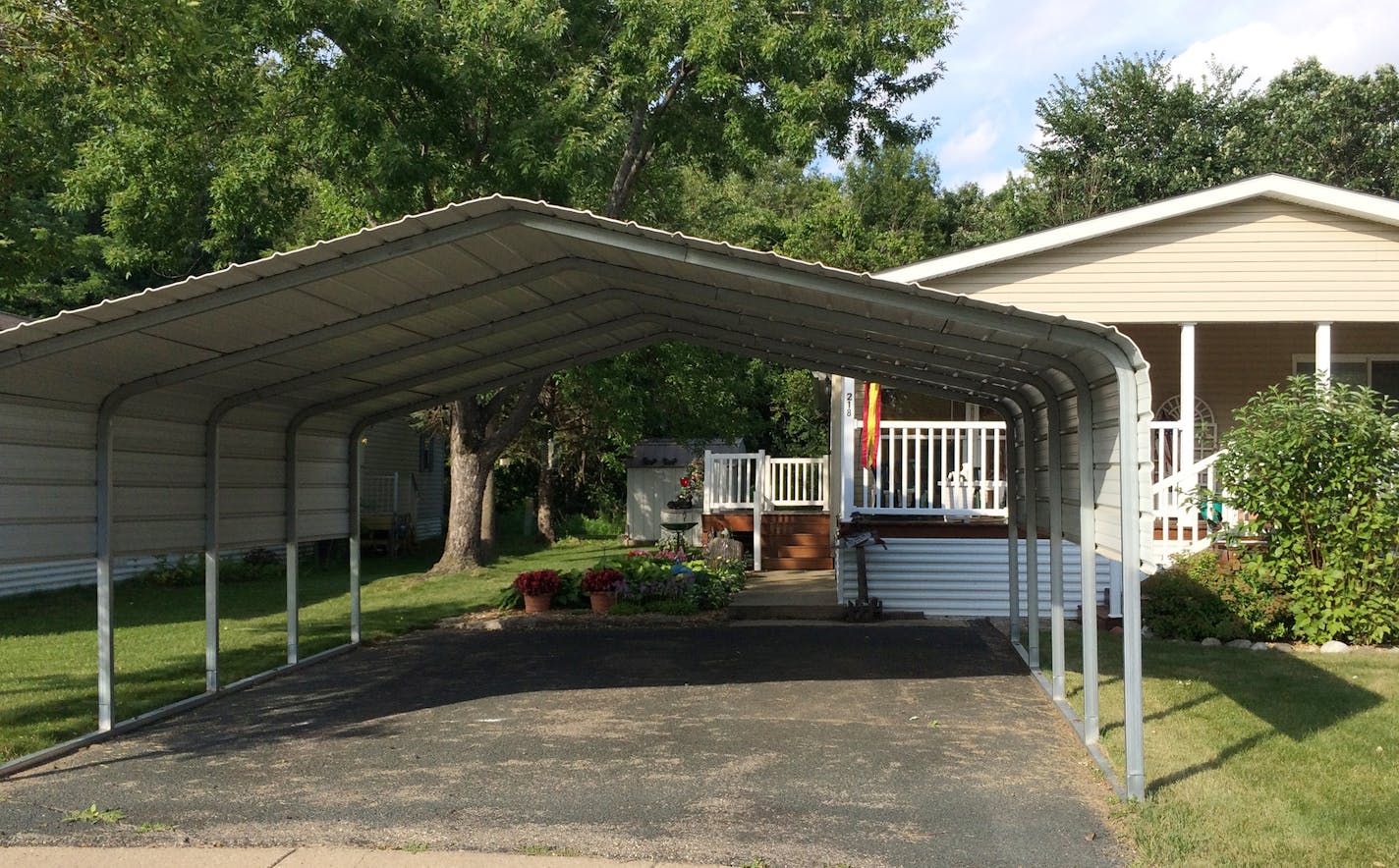 A carport the size of a two-car garage sits outside Kathryn Eich&#x2019;s home in the Rambush Estates mobile home park in Burnsville. The city says it violates state and city code, but she is fighting back. &#x201c;She knows what&#x2019;s right is right. But she is very stressed out,&#x201d; the residents&#x2019; attorney said.