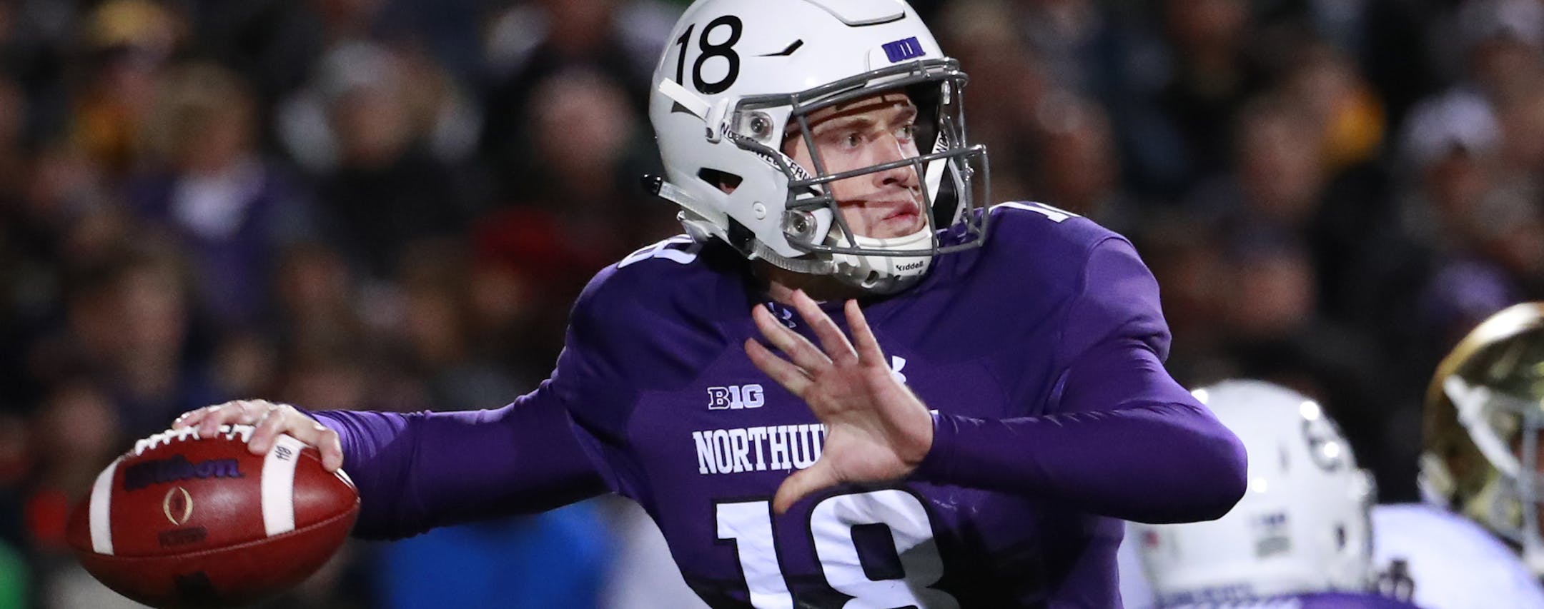 Northwestern Wildcats quarterback Clayton Thorson (18) throws a pass during the first half against the Notre Dame Fighting Irish at Ryan Field in Evanston, Ill., on Saturday, Nov. 31, 2018. Notre Dame won, 31-21. (Nuccio DiNuzzo/Chicago Tribune/TNS) ORG XMIT: 1244579