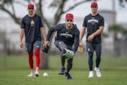 Minnesota Twins Byron Buxton (25) worked on drills in the outfield Monday.


The full team has reported to the 2024  Minnesota Twins, spring baseball 