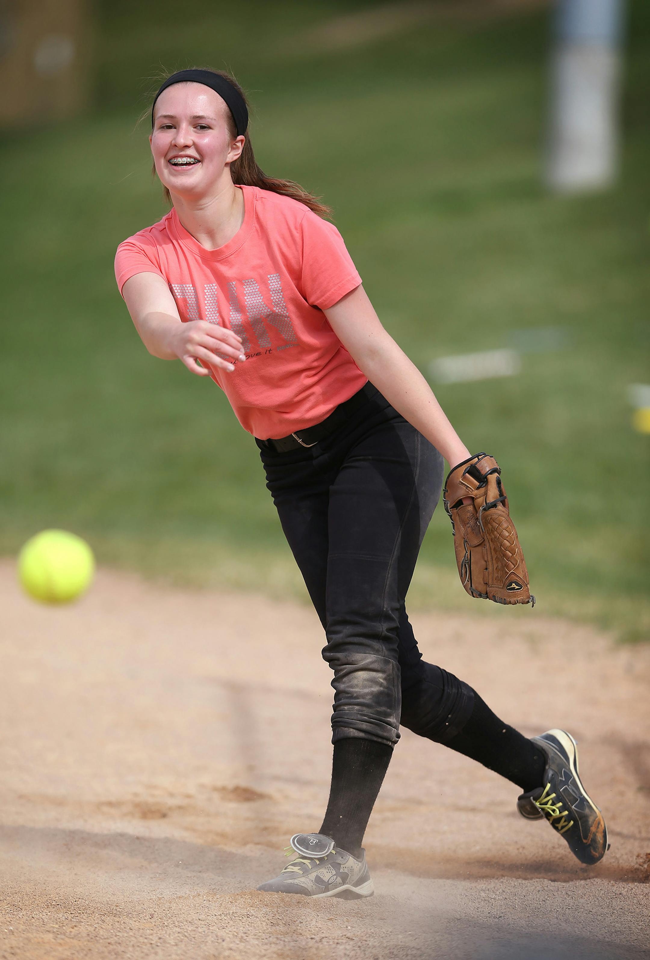 Pitcher and sophomore Sydney Kappel practices during West Lutheran softball practice in Plymouth on Thursday, April 30, 2015. ] LEILA NAVIDI leila.navidi@startribune.com /