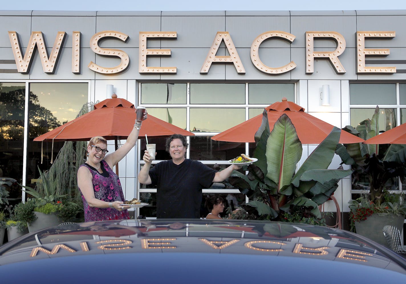 From left, Caroline Glawe and Beth Fisher at Wise Acre Eatery.