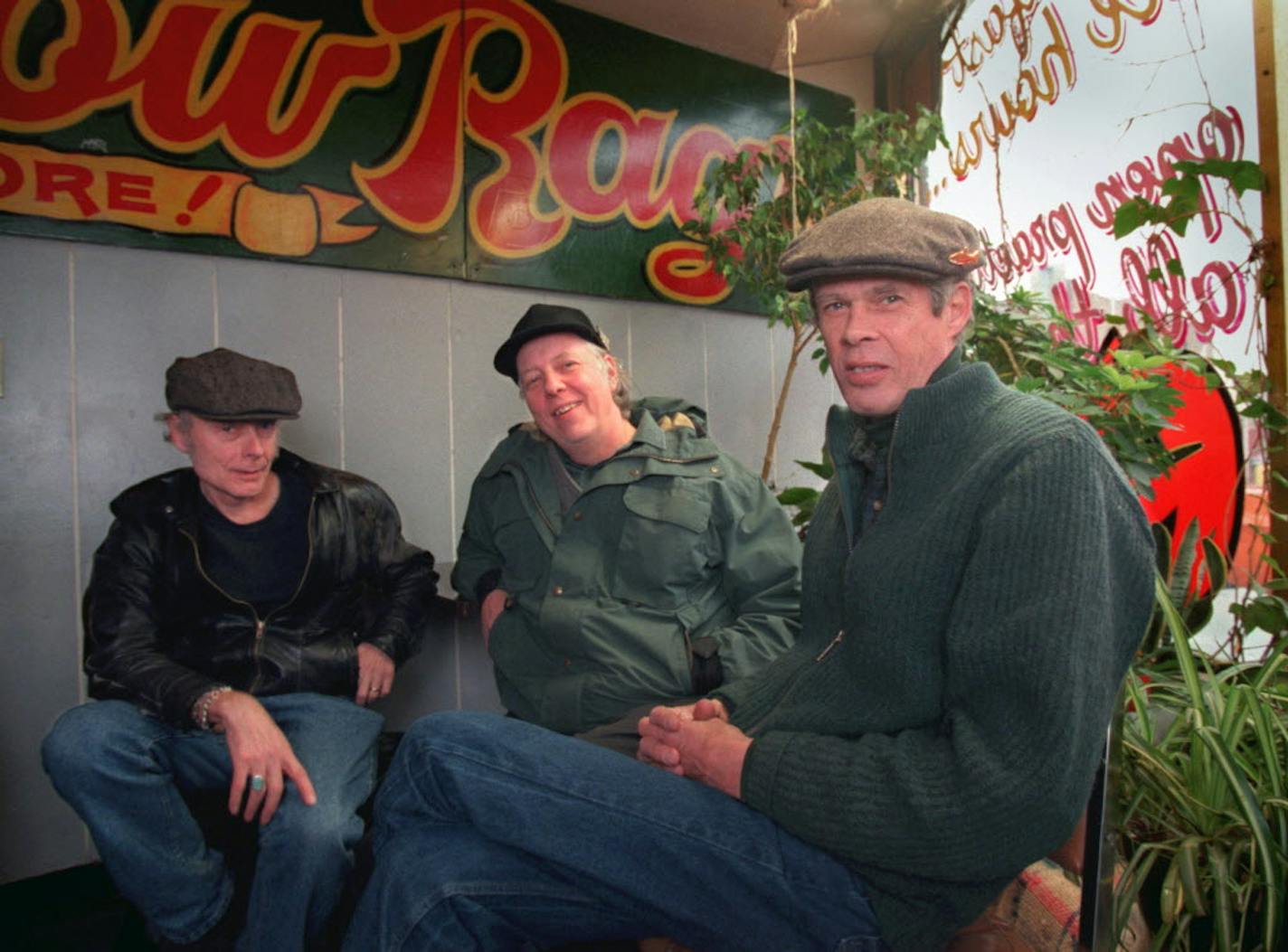 Tony Glover, left, hanging at the Hard Times Cafe in 1996 with Dave Ray and Spider John Koerner around the release of their cult-loved album "One Foot in the Groove."