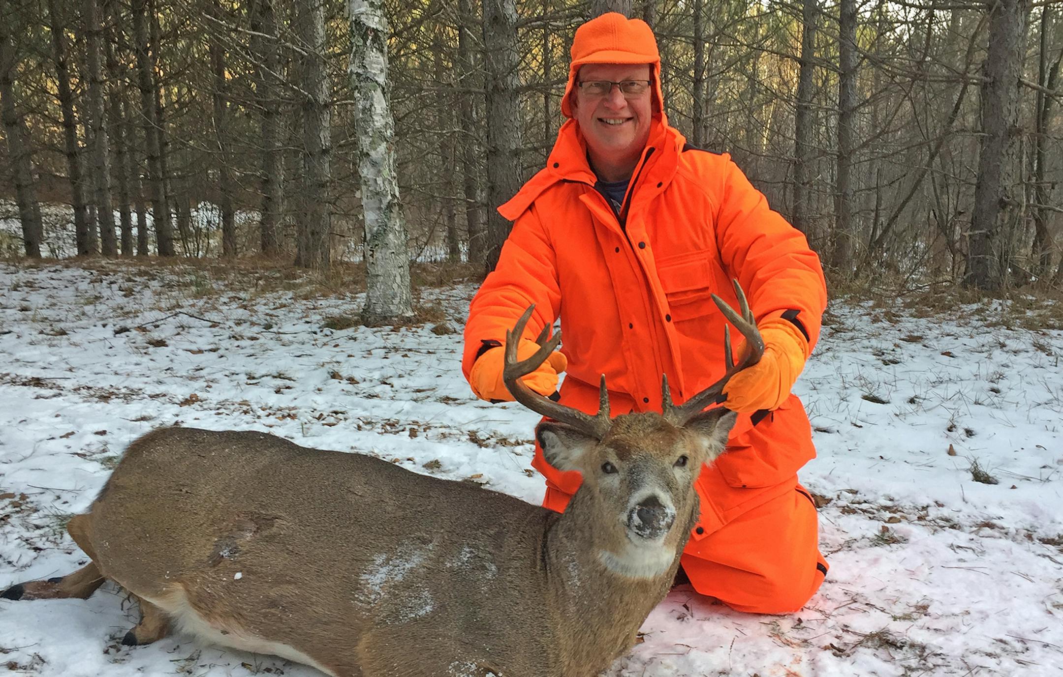 JP LIttle of Chaska shot what he describes as his ìbuck of a lifetimeî on opening day in Bruno where he has 100 acres of hunting land. The buck was a 10-pointer and dressed at 210 pounds. He walked right under my box stand and the shot was only 15 yards. Right up my alley!''