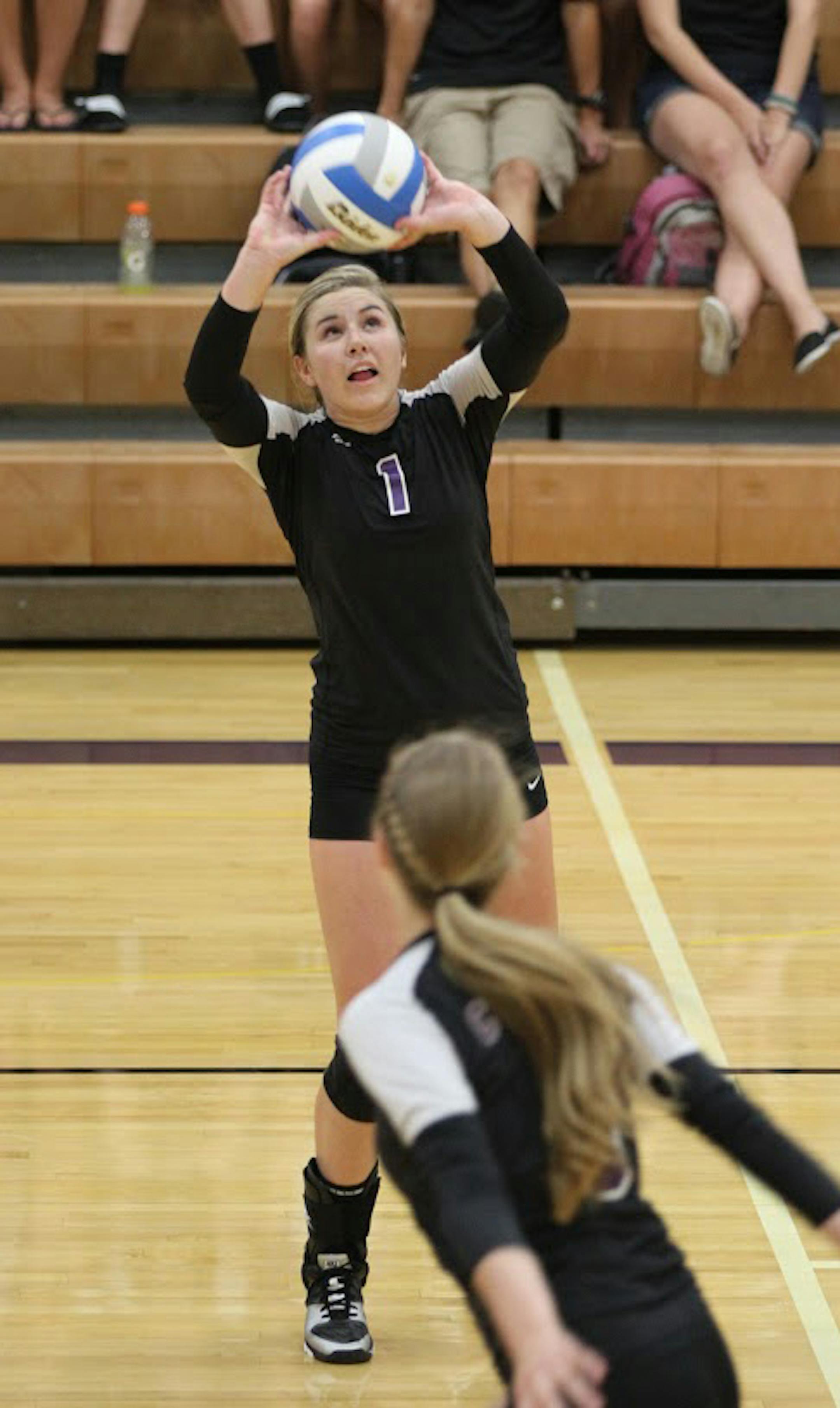 Wenzel prepares to set a teammate in Chaska'a victory over Prior Lake Tues., Aug. 27. Photo courtesy of Randal Zoeller