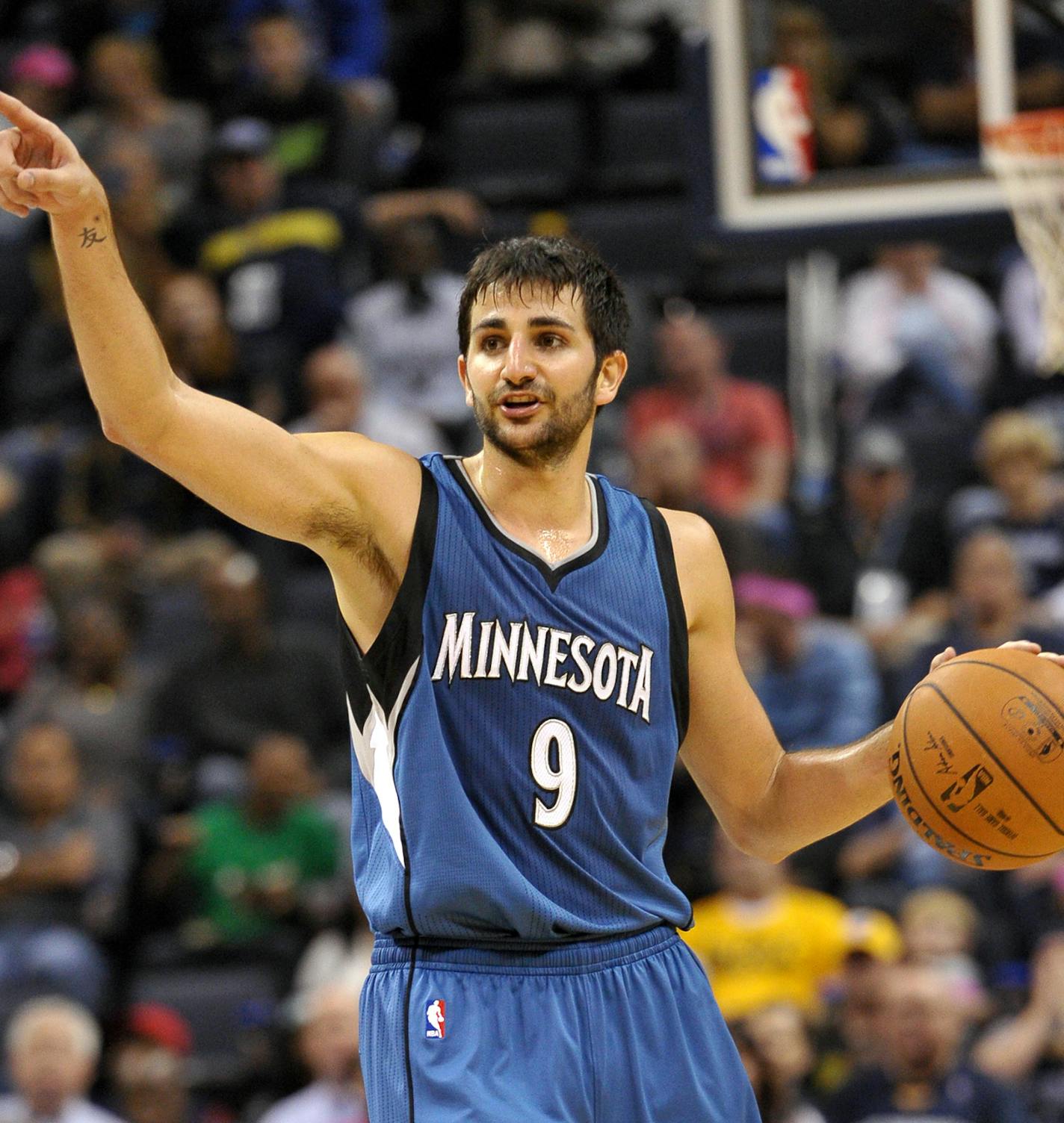 Minnesota Timberwolves guard Ricky Rubio (9) plays in the first half of an NBA basketball game Wednesday, Oct. 29, 2014, in Memphis, Tenn. (AP Photo/Brandon Dill)