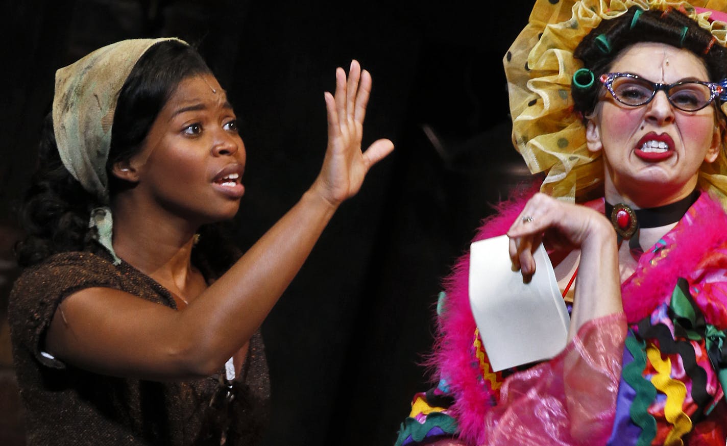 Dress rehearsal of "Cinderella" performed at Children's Theatre with a focus on Traci Allen as Cinderella. Many of the scenes of Cinderella with her step-sisters and step-mother. Cinderella, left, with step-mother. (MARLIN LEVISON/STARTRIBUNE(mlevison@startribune.com)