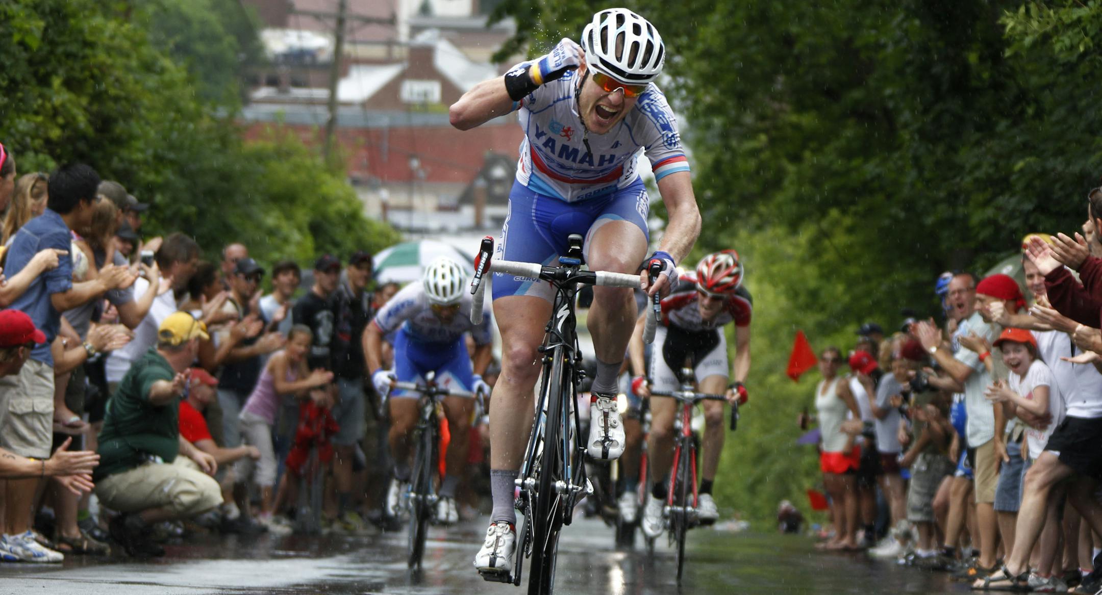 Christian Helmig of the Elbowz team crossed the finish line first of the Nature Valley men's pro-elite race Sunday June 14, 2012 in Stillwater MN. ] Jerry Holt/ STAR TRIBUNE.COM)