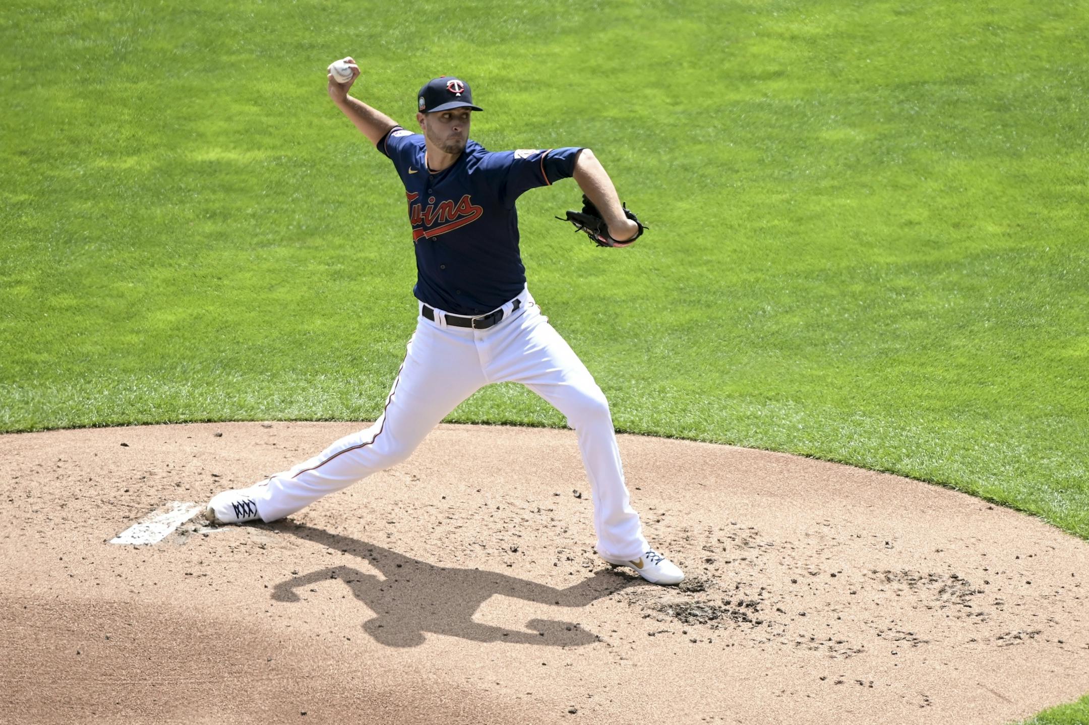 Minnesota Twins starting pitcher Jake Odorizzi (12) threw a pitch against the Kansas City Royals in the top of the second inning.