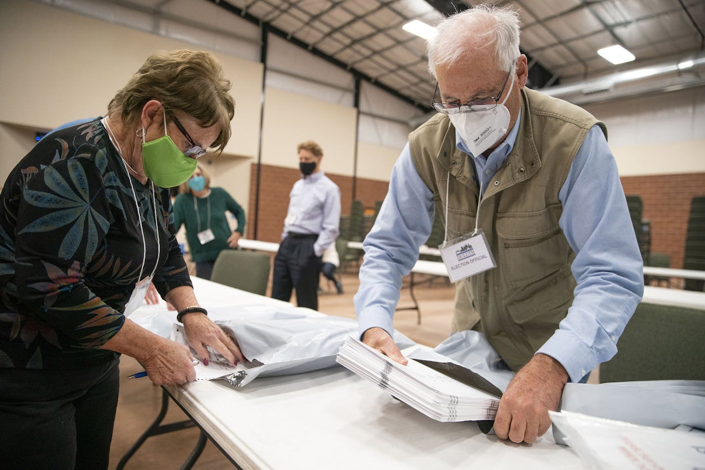 Election judges worked at a Duluth precinct on Tuesday, Nov. 3, 2020.