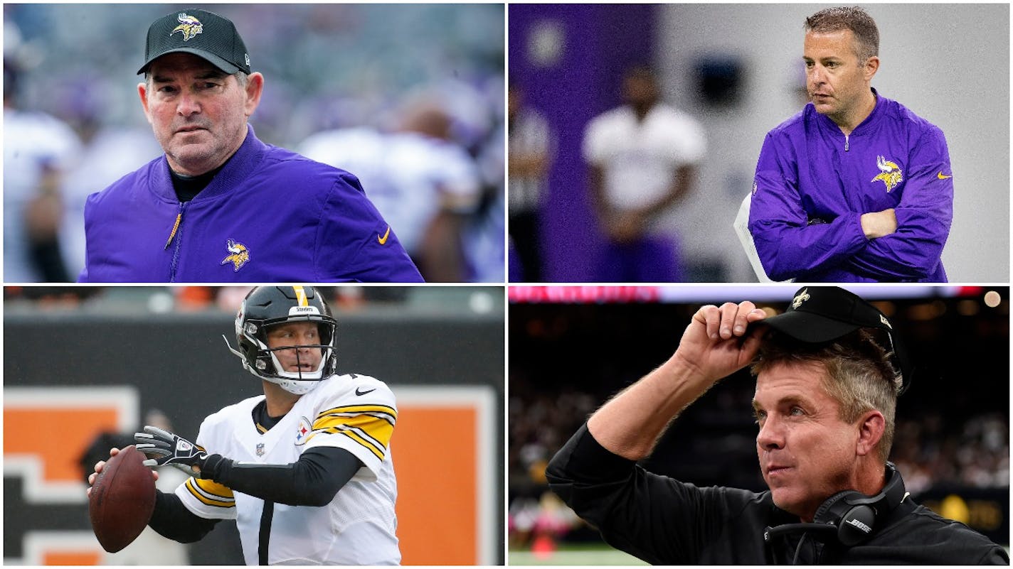 (Clockwise) Vikings offensive coordinator John DeFilippo, Saints coach Sean Payton, Steelers quarterback Ben Roethlisberger and Vikings coach Mike Zimmer