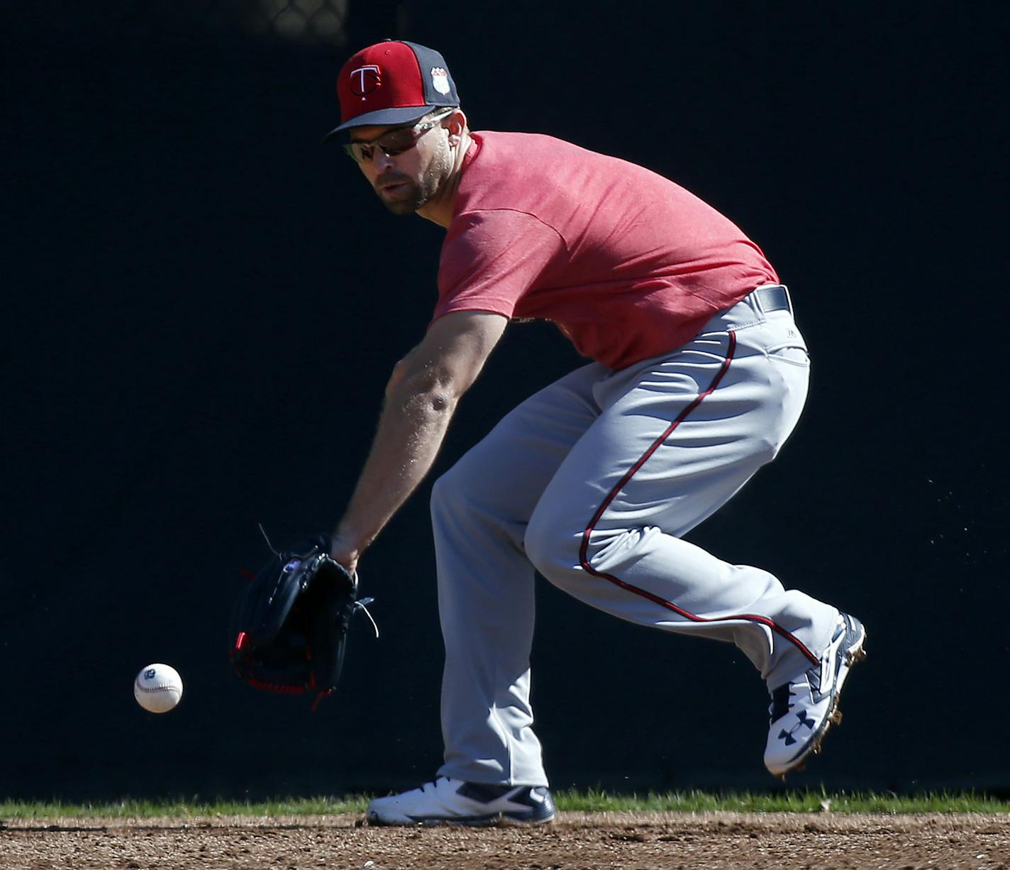 Minnesota Twins second baseman Brian Dozier during Saturday's spring training practice. ] CARLOS GONZALEZ cgonzalez@startribune.com - February 27, 2016, Fort Myers, FL, CenturyLink Sports Complex, Minnesota Twins Spring Training, MLB, Baseball, First Full team workout