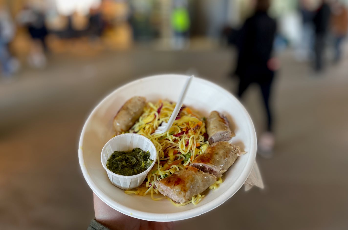 The Khao Sen rice noodle bowl with Union Hmong Kitchen's special Hmong sausage.