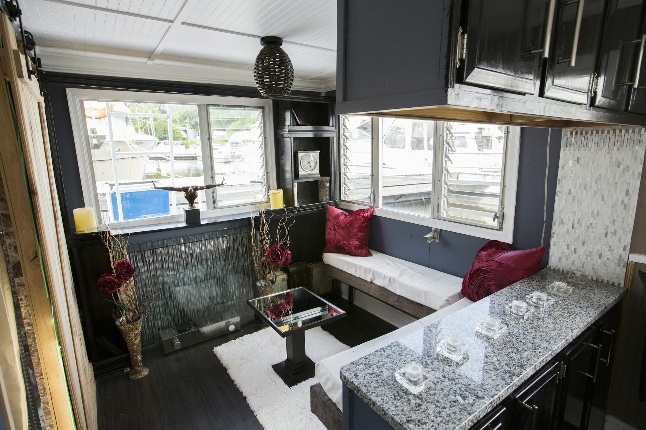 A seating area on the houseboat.