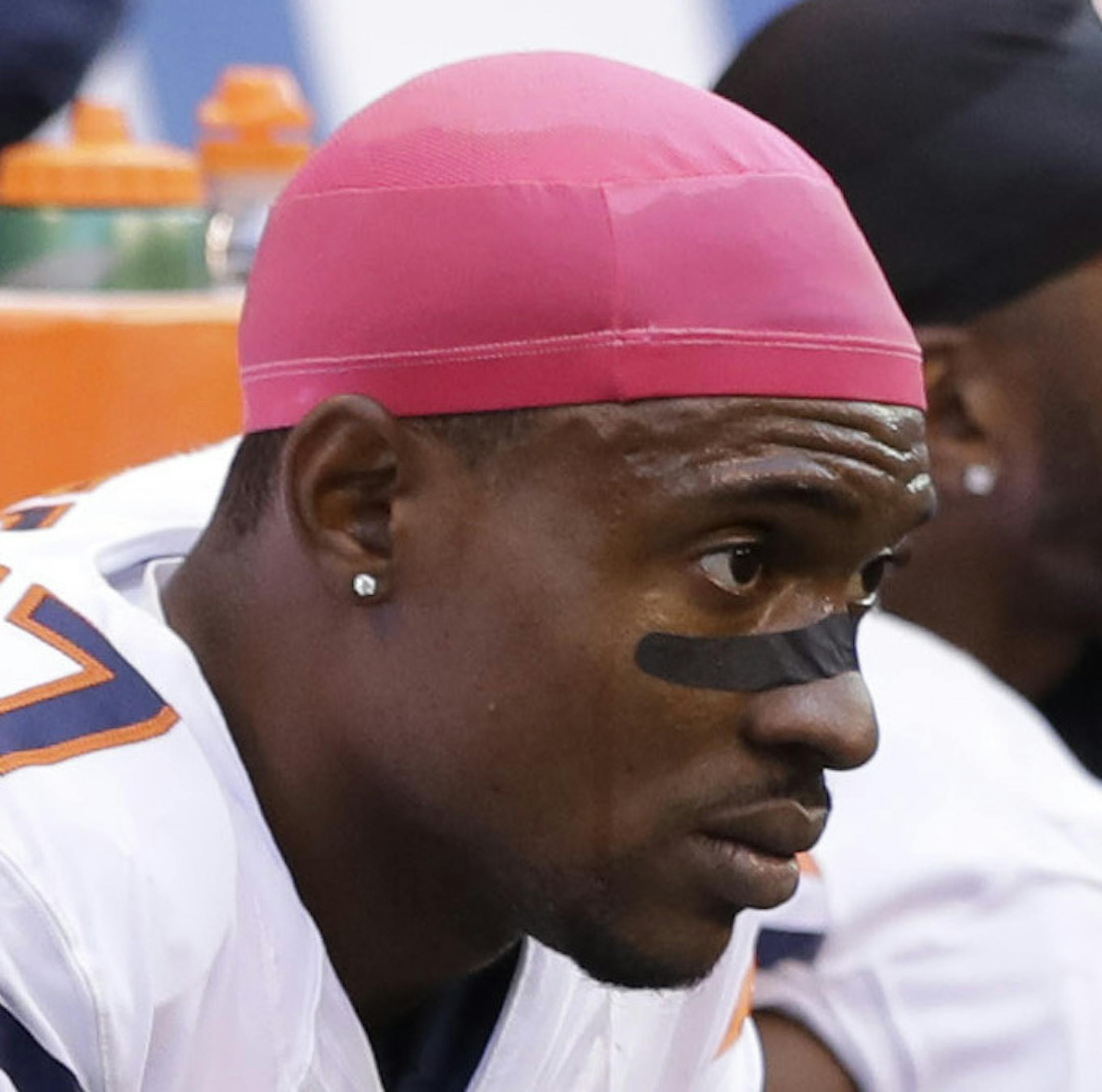 Chicago Bears wide receiver Alshon Jeffery (17) and wide receiver Eddie Royal (19) sit on the bench late in the second half of an NFL football game in Indianapolis, Sunday, Oct. 9, 2016. The Colts defeated the Bears 29-23. (AP Photo/Darron Cummings) ORG XMIT: MIN2016102718311050