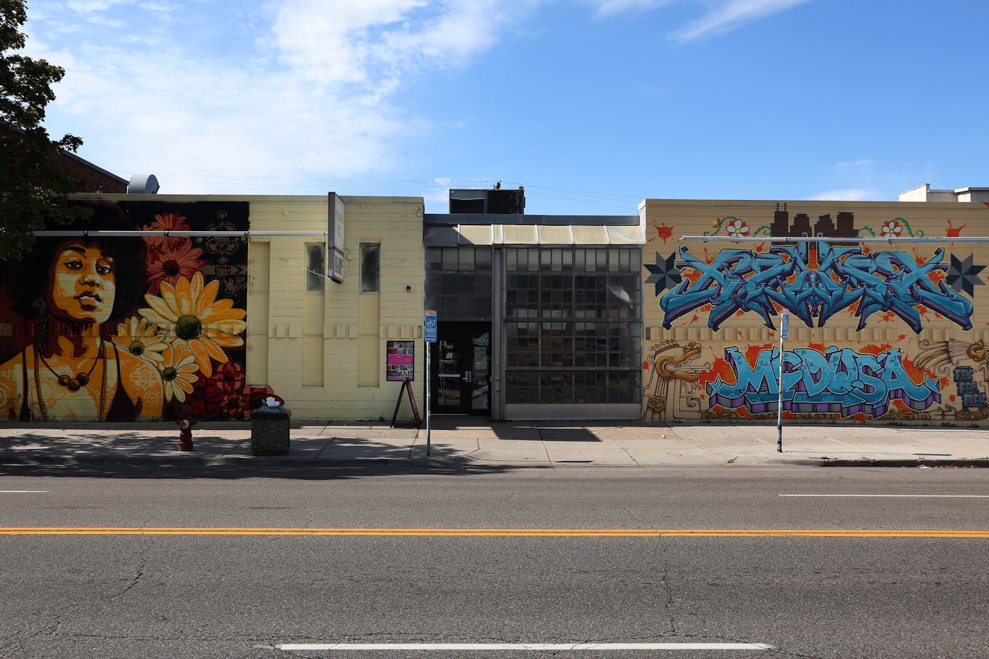 Murals adorned the outside of the Intermedia Arts building in September.