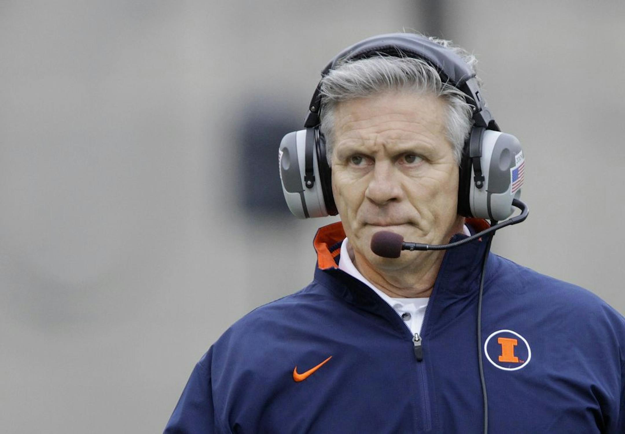 Illinois head coach Ron Zook looks on from the sidelines during the first half of the NCAA college football game against Michigan Saturday, Nov. 12, 2011 in Champaign, Ill. Michigan defeated Illinois 31-14.