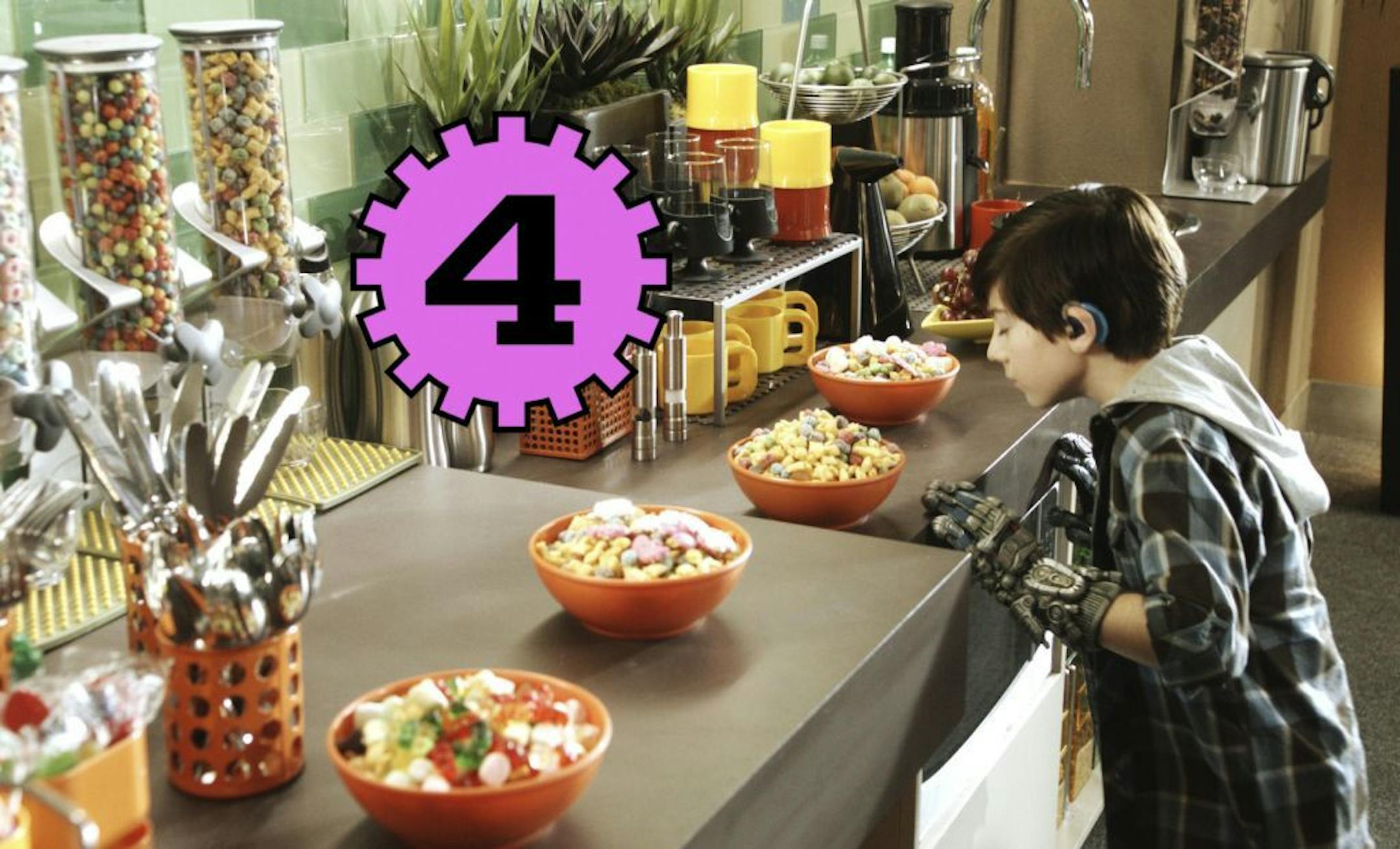 In this film image released by The Weinstein Co., Mason Cook is shown in a scene from "Spy Kids: All the Time in the World in 4D." Filmmaker Robert Rodriguez is using "Aroma-Scope," to add scents to the new �Spy Kids.� Viewers are given scratch-and-sniff cards with circles numbered 1 to 8. When a number appears on screen, they rub the corresponding circle on their cards, which give off a whiff matching what the characters are smelling.