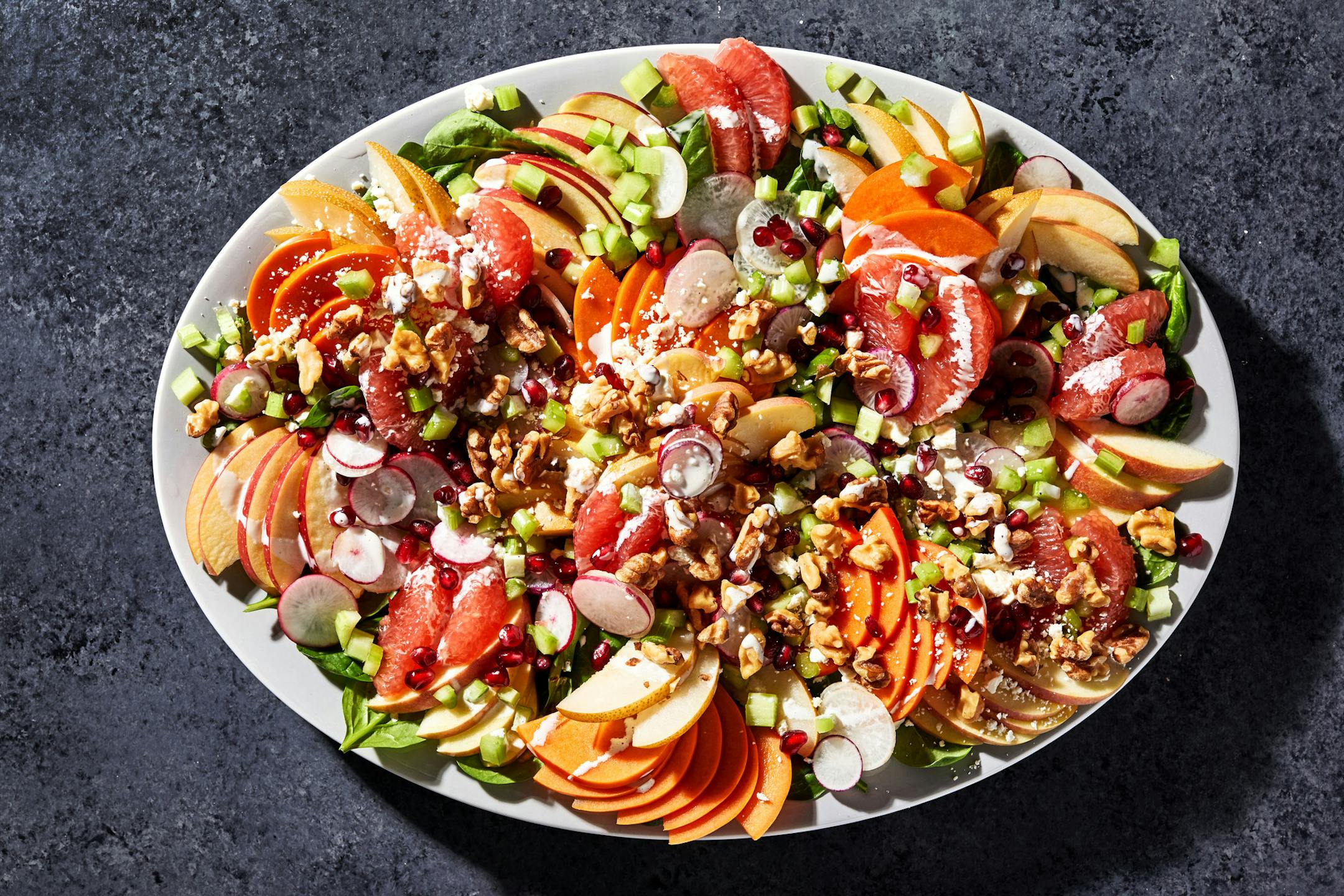 Modern Waldorf Salad With Persimmon and Asian Pear. MUST CREDIT: Photo by Stacy Zarin Goldberg for The Washington Post.