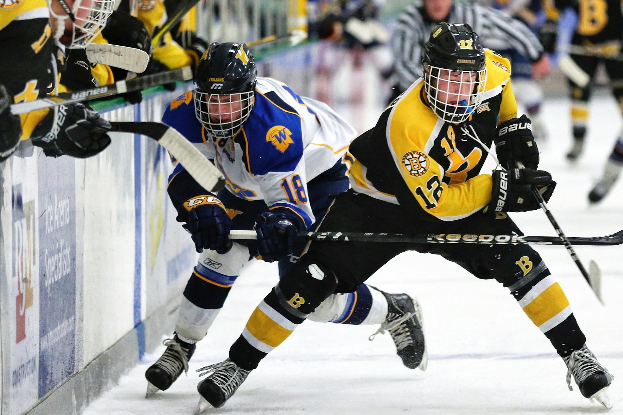 Burnsville's Brock Boeser, right, is the Star Tribune's Metro Player of the Year in boys' hockey.