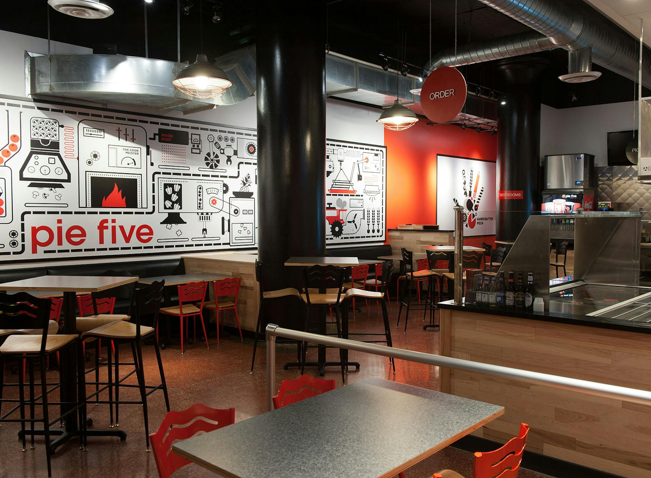Pie Five Pizza Interior of Montgomery Plaza location in Fort Worth, Texas