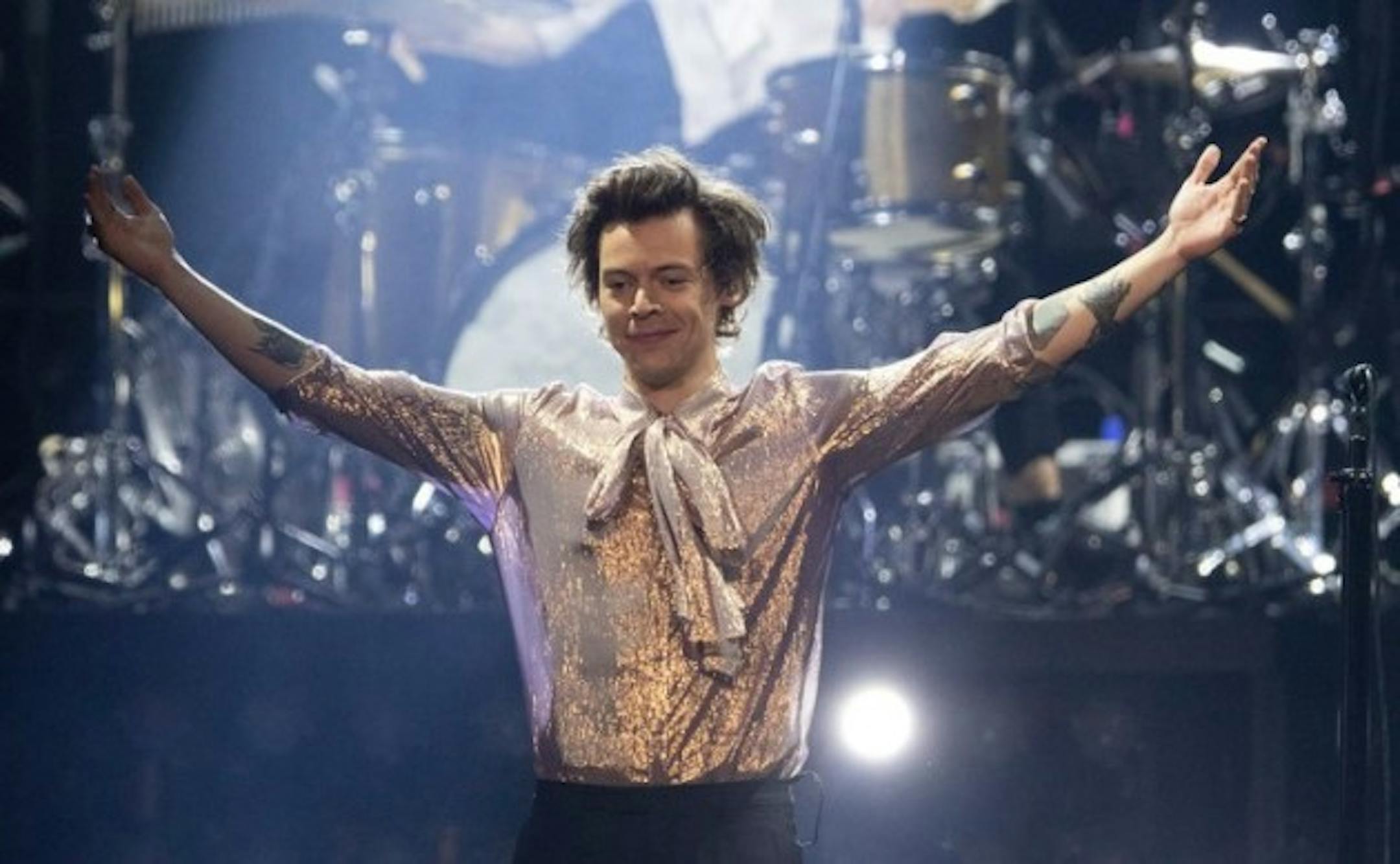 Harry Styles and his blouse shined at Xcel Energy Center in July 2018. / Jeff Wheeler, Star Tribune