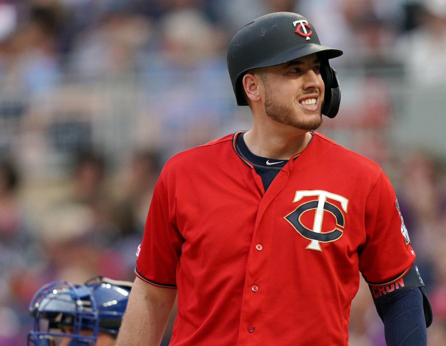 Minnesota Twins first baseman C.J. Cron (24) reacted after hitting a foul ball in the second inning. ] ANTHONY SOUFFLE • anthony.souffle@startribune.com The Minnesota Twins played the Kansas City Royals in an MLB game Friday, June 14, 2019 at Target Field in Minneapolis.