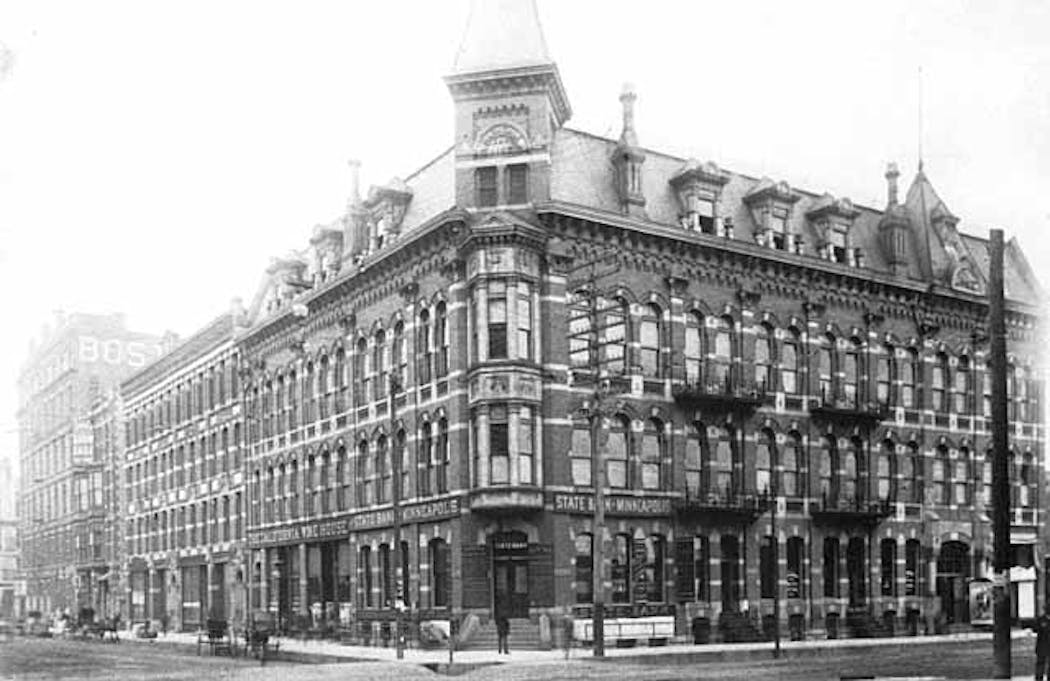 Harmonia Hall, pictured in 1890, displayed its Gothic roots via long rows of pointed-arch windows on the upper floors.