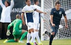 Juliano Vicentini (77) of Minnesota United FC celebrated after scoring a goal in the first half.